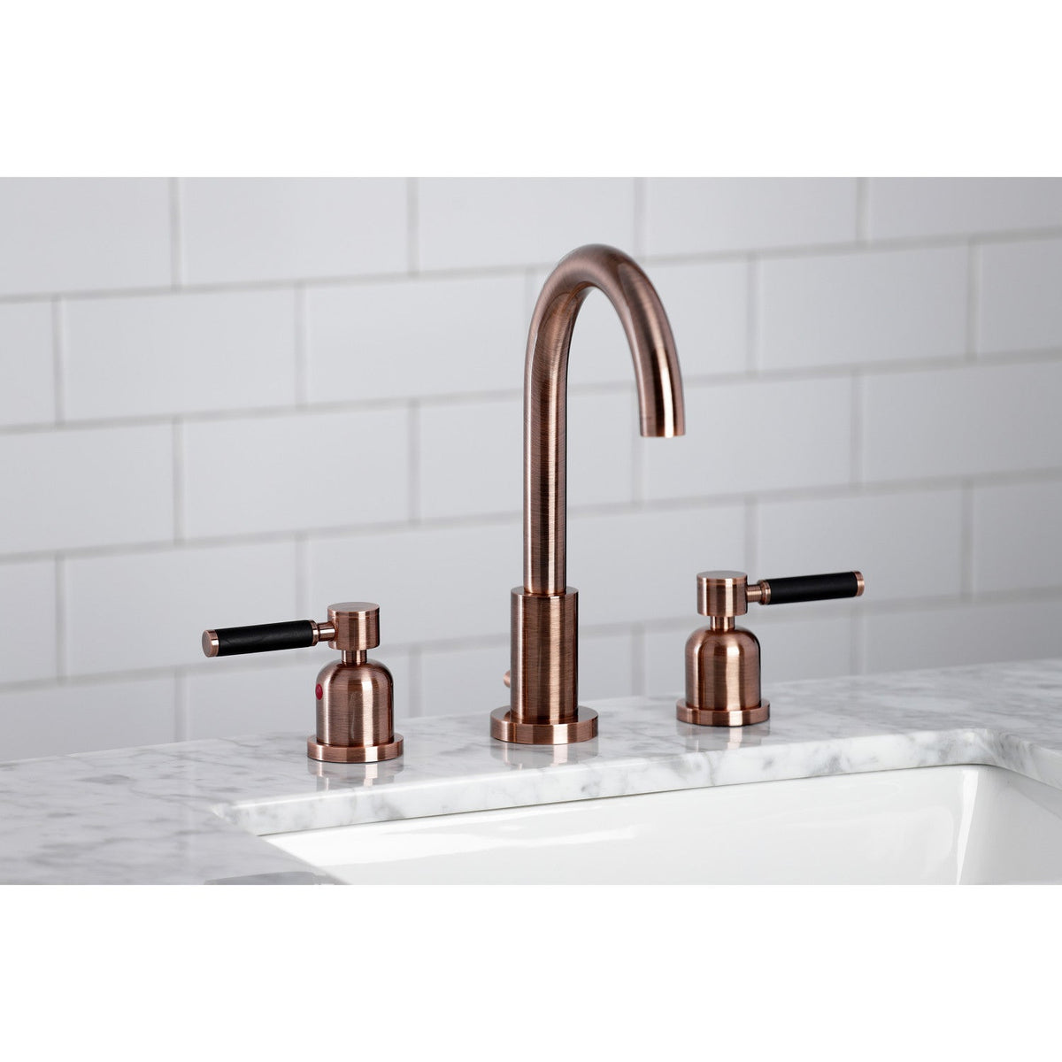 Kaiser Widespread Bathroom Faucet with Brass Pop-Up in Antique Copper