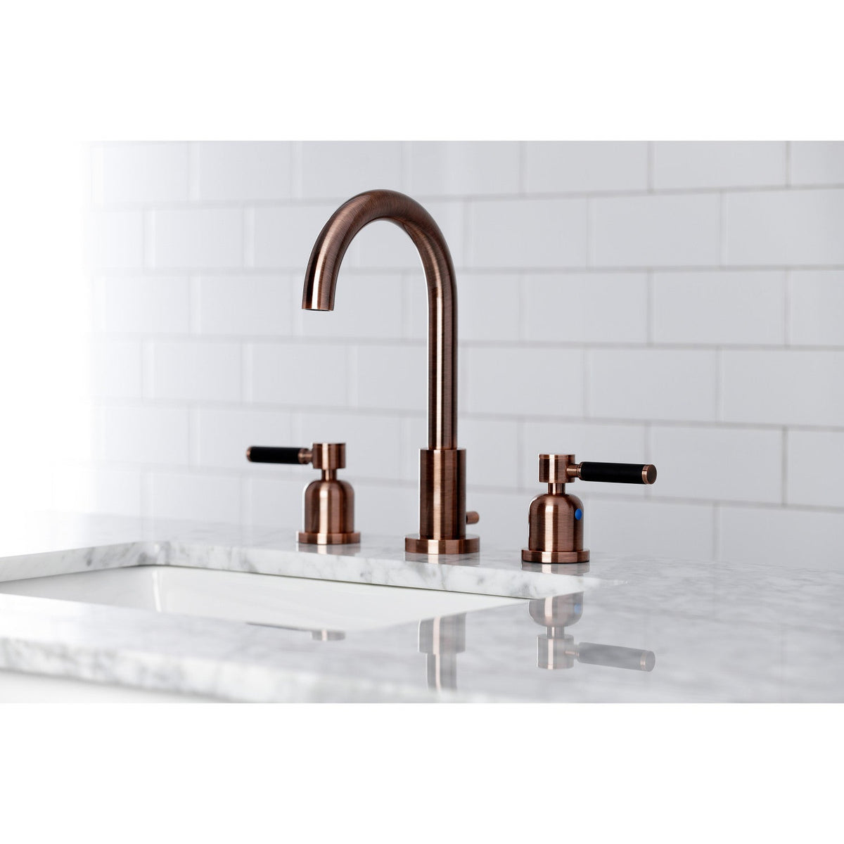 Kaiser Widespread Bathroom Faucet with Brass Pop-Up in Antique Copper