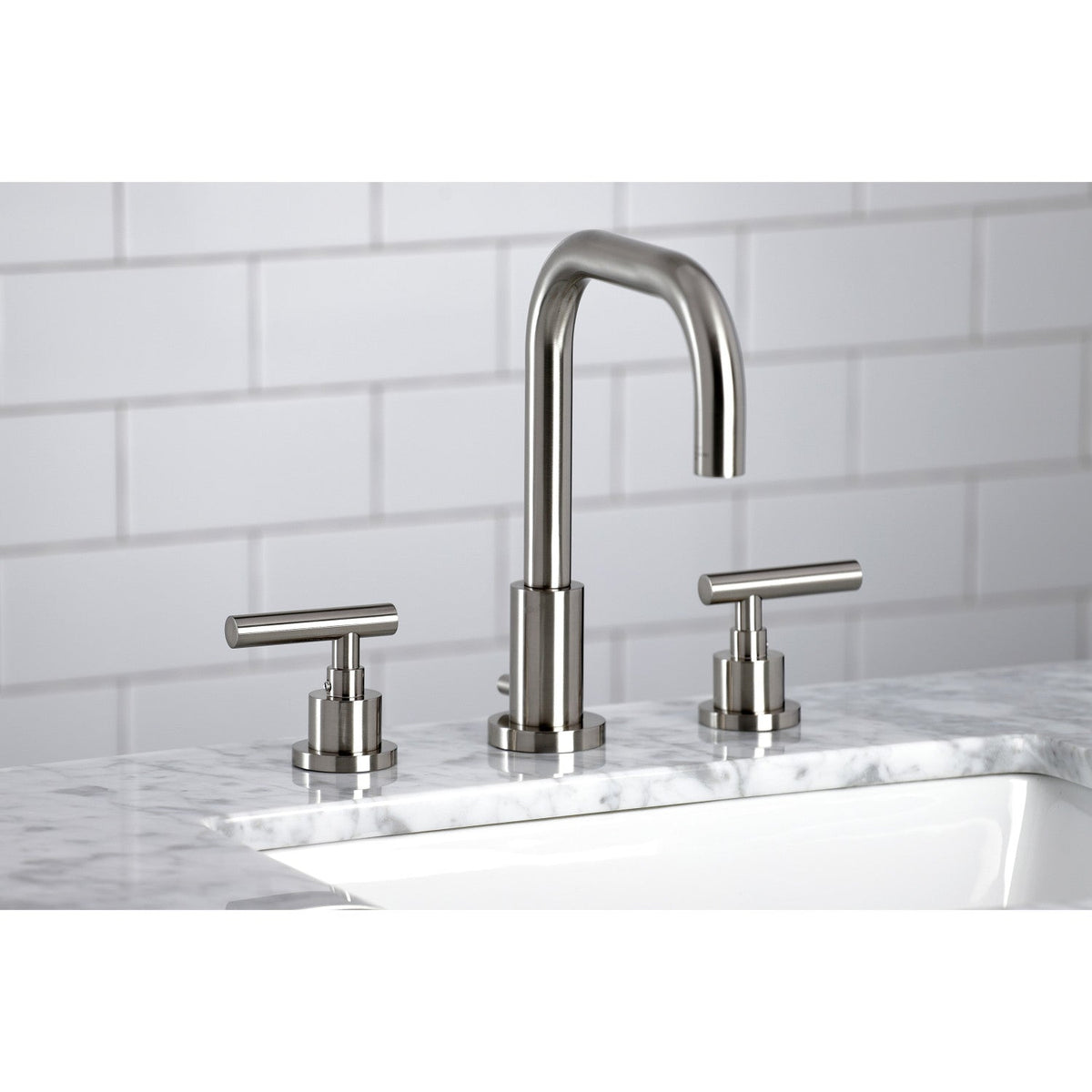 Manhattan Widespread Bathroom Faucet with Brass Pop-Up in Brushed Nickel
