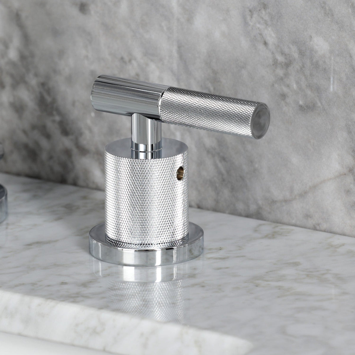 Convergent Widespread Bathroom Faucet with Knurled Handle and Brass Pop-Up in Polished Chrome