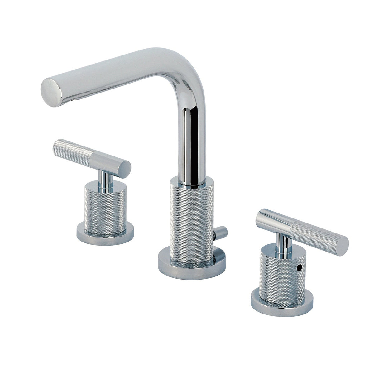 Convergent Widespread Bathroom Faucet with Knurled Handle and Brass Pop-Up in Polished Chrome