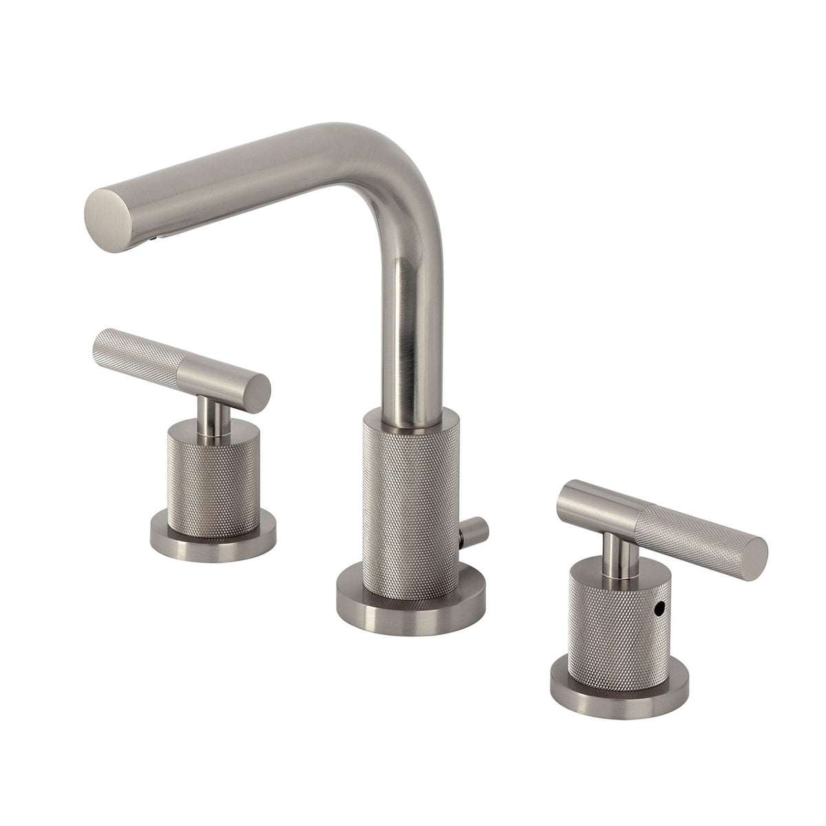 Convergent Widespread Bathroom Faucet with Knurled Handle and Brass Pop-Up in Brushed Nickel