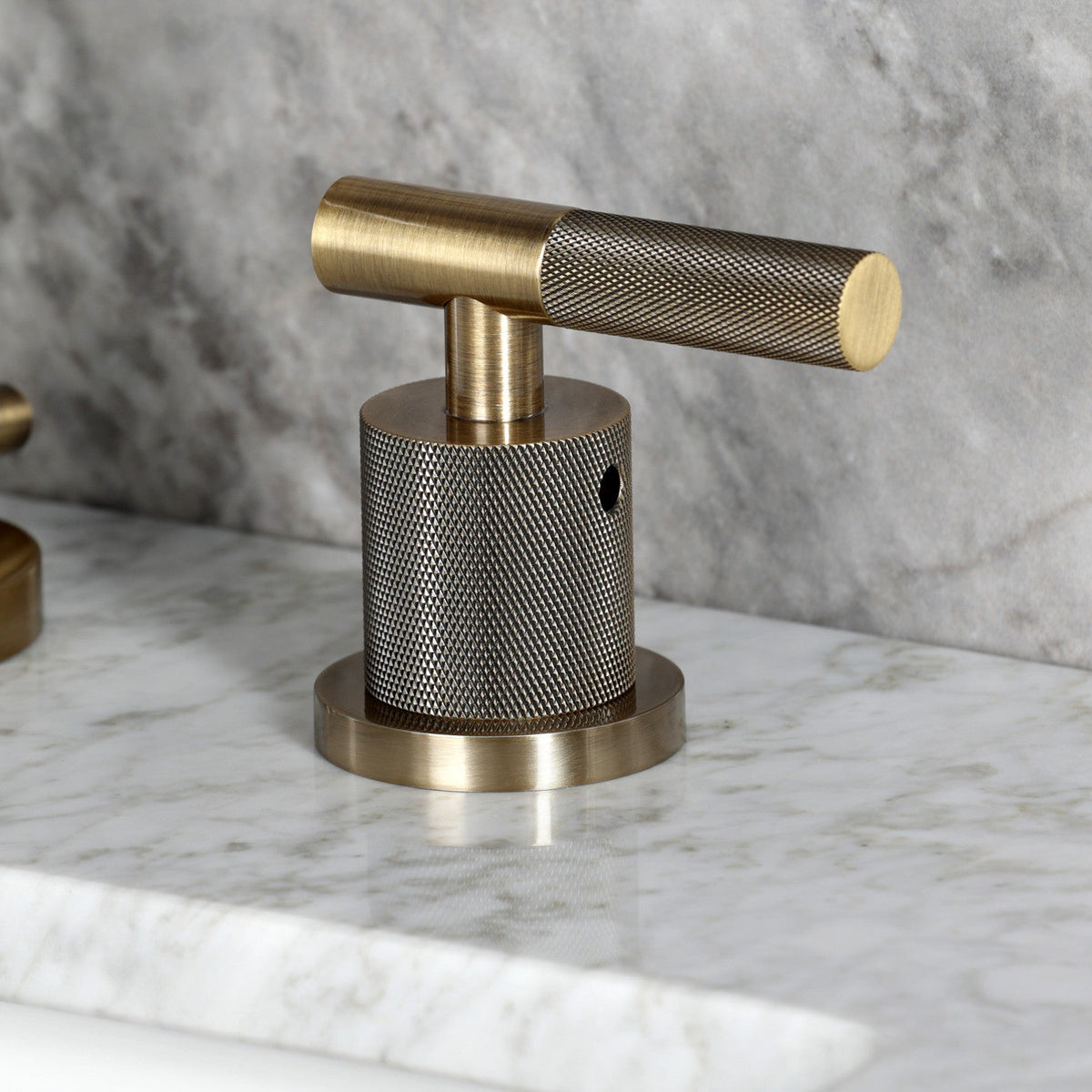 Convergent Widespread Bathroom Faucet with Knurled Handle and Brass Pop-Up in Antique Brass