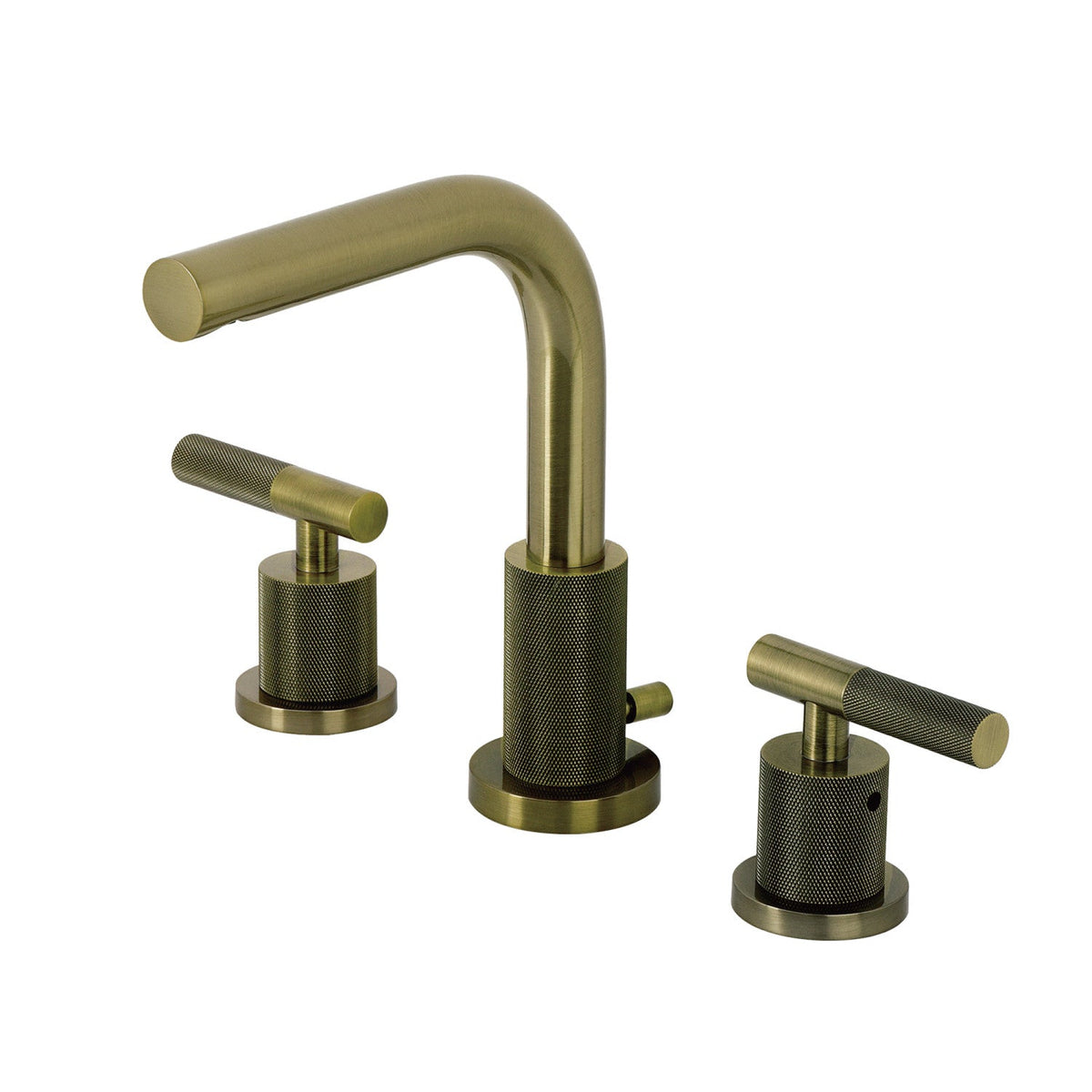Convergent Widespread Bathroom Faucet with Knurled Handle and Brass Pop-Up in Antique Brass