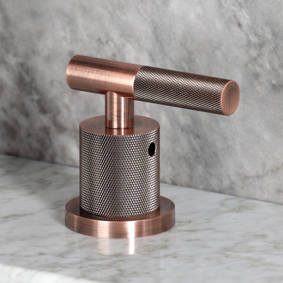 Convergent Widespread Bathroom Faucet with Knurled Handle and Brass Pop-Up in Antique Copper