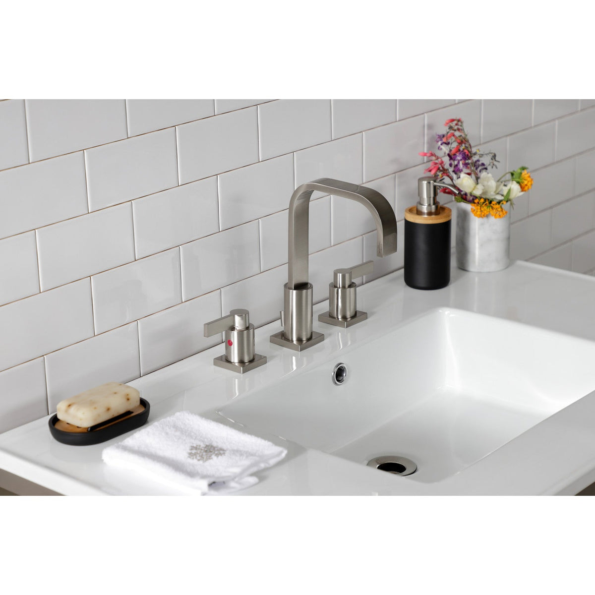NuvoFusion Widespread Bathroom Faucet with Pop-Up Drain in Brushed Nickel
