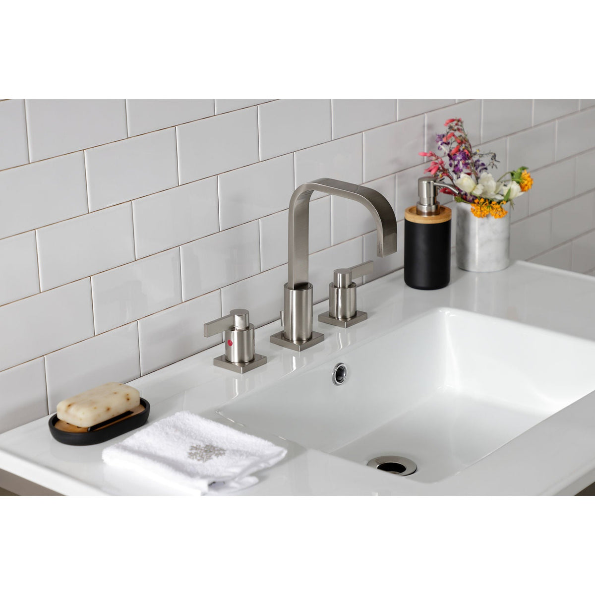 NuvoFusion Widespread Bathroom Faucet with Pop-Up Drain in Brushed Nickel