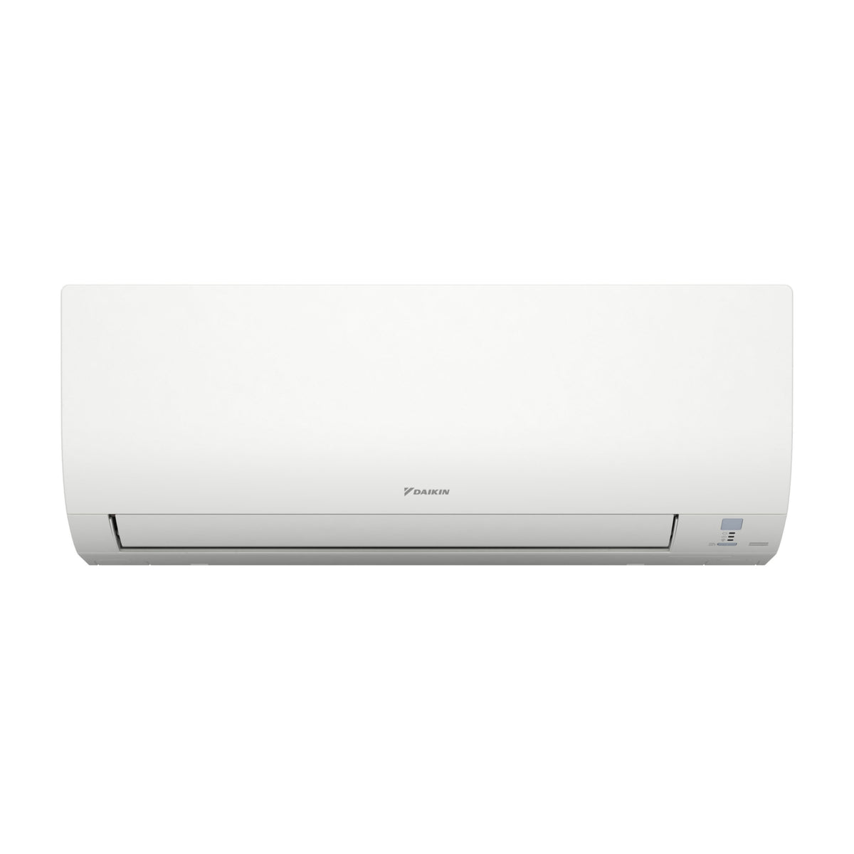 Daikin wall-mounted mini split air handler, white indoor unit with front display
