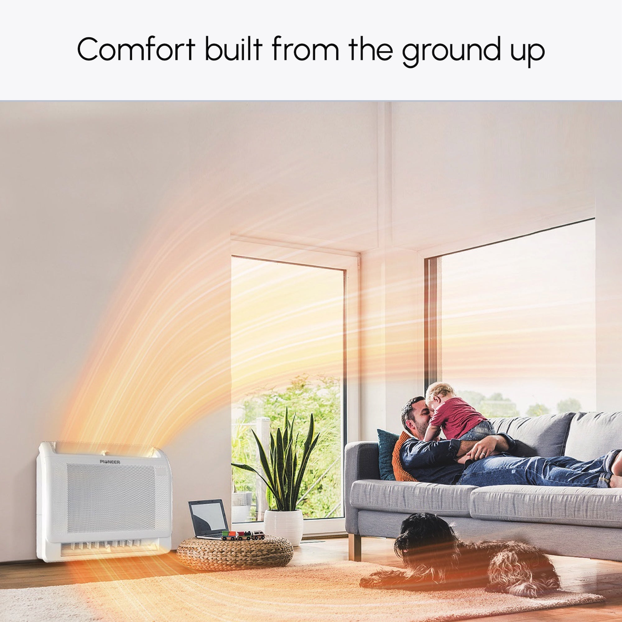 White console ductless mini-split air conditioner indoors near a window