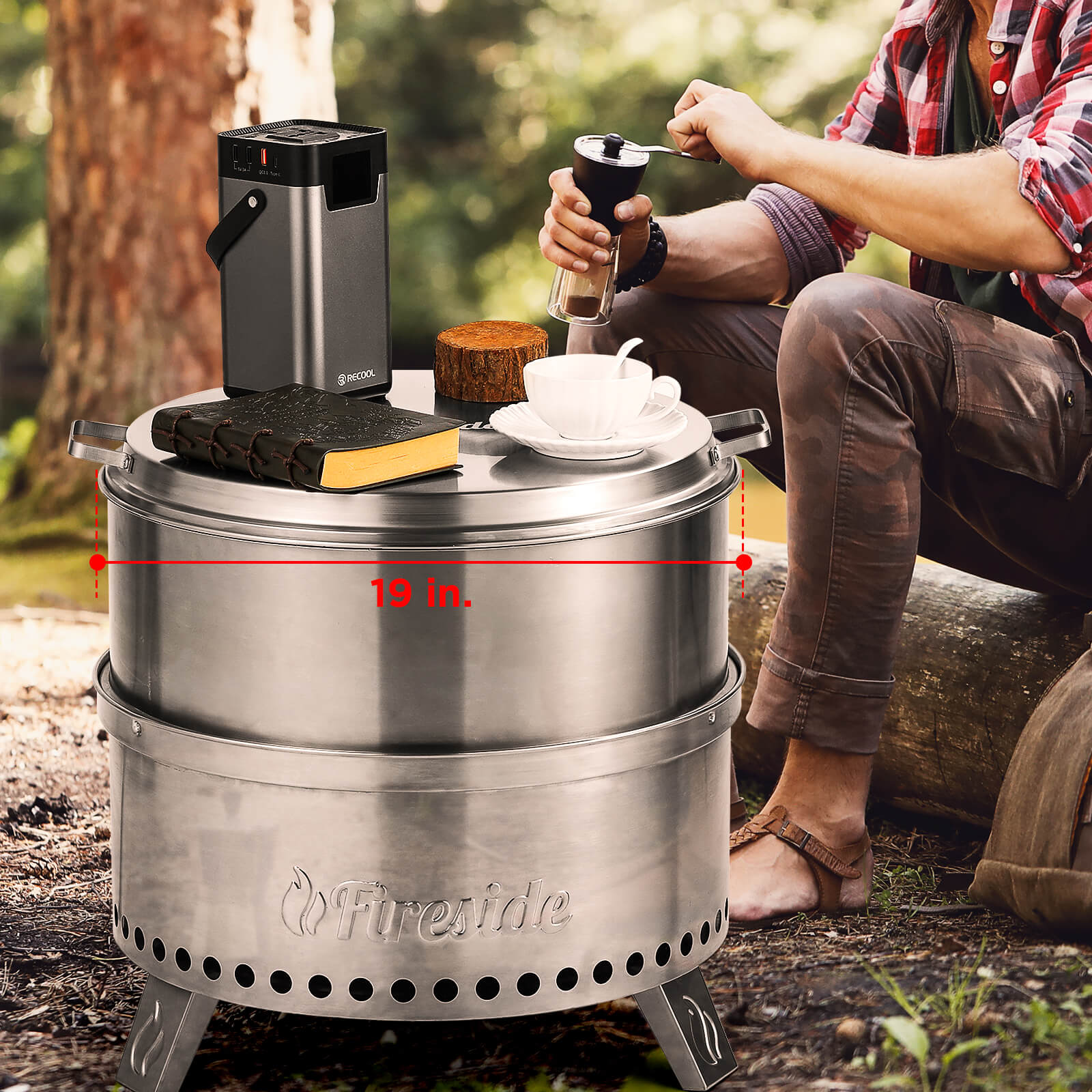 19 in stainless steel fire pit lid with side handles, round cover