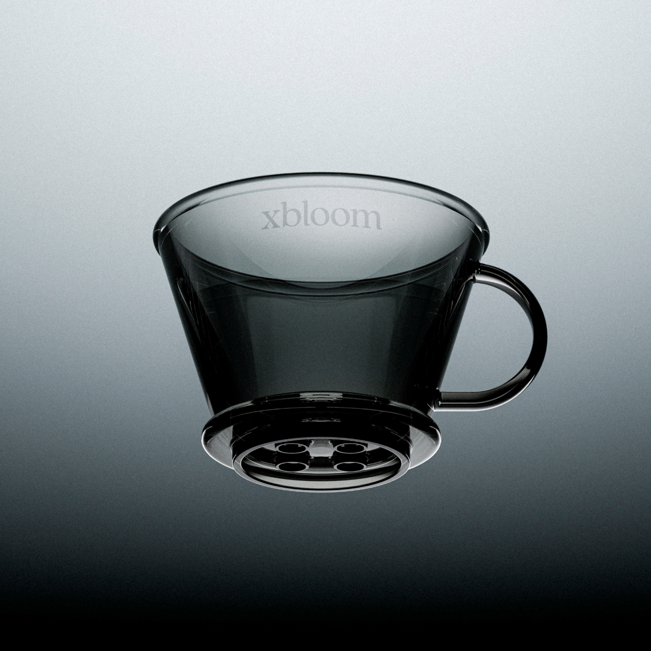 Flat bottom dripper with underside filter holes and xBloom logo, black