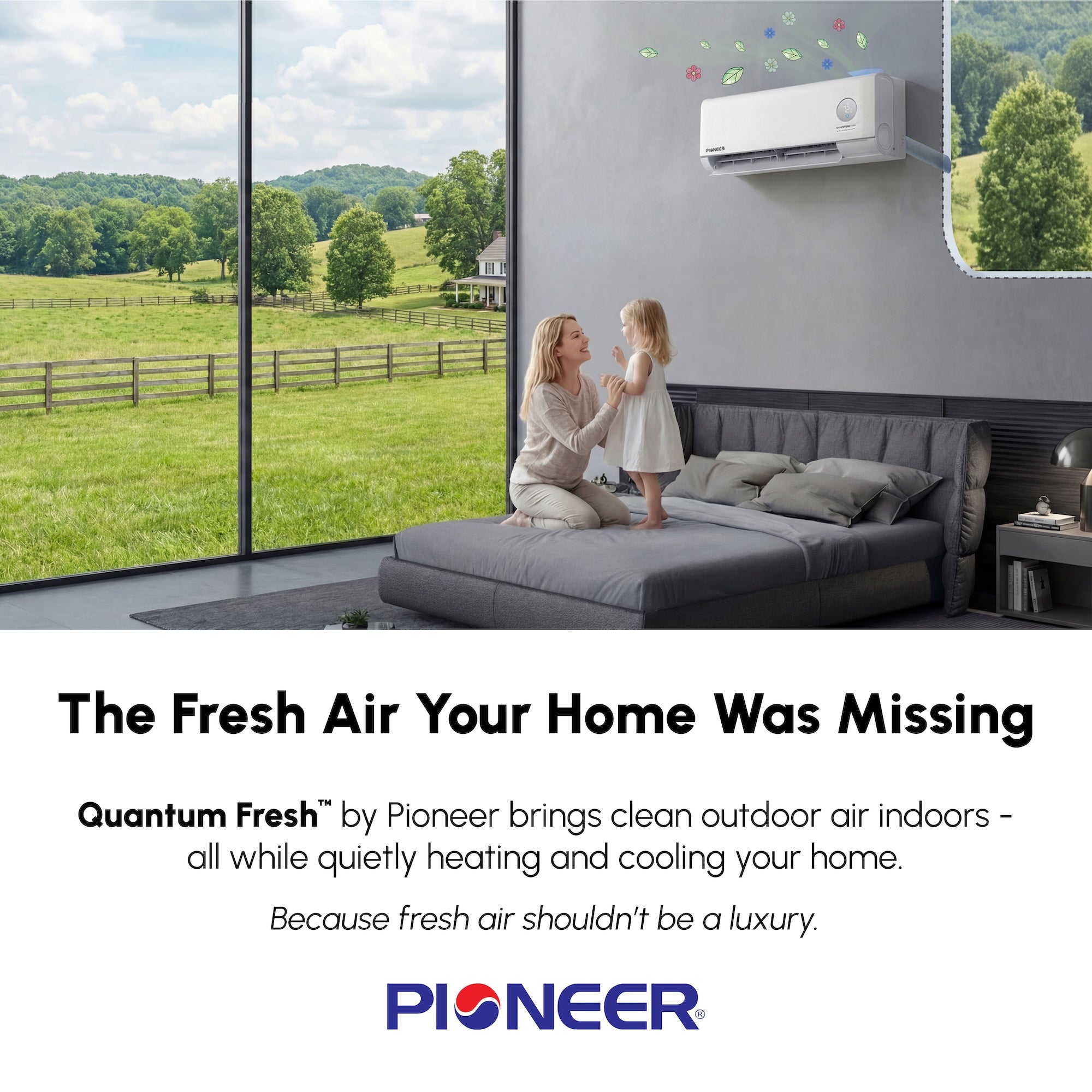 Wall-mounted ductless mini-split air conditioner unit in a living room