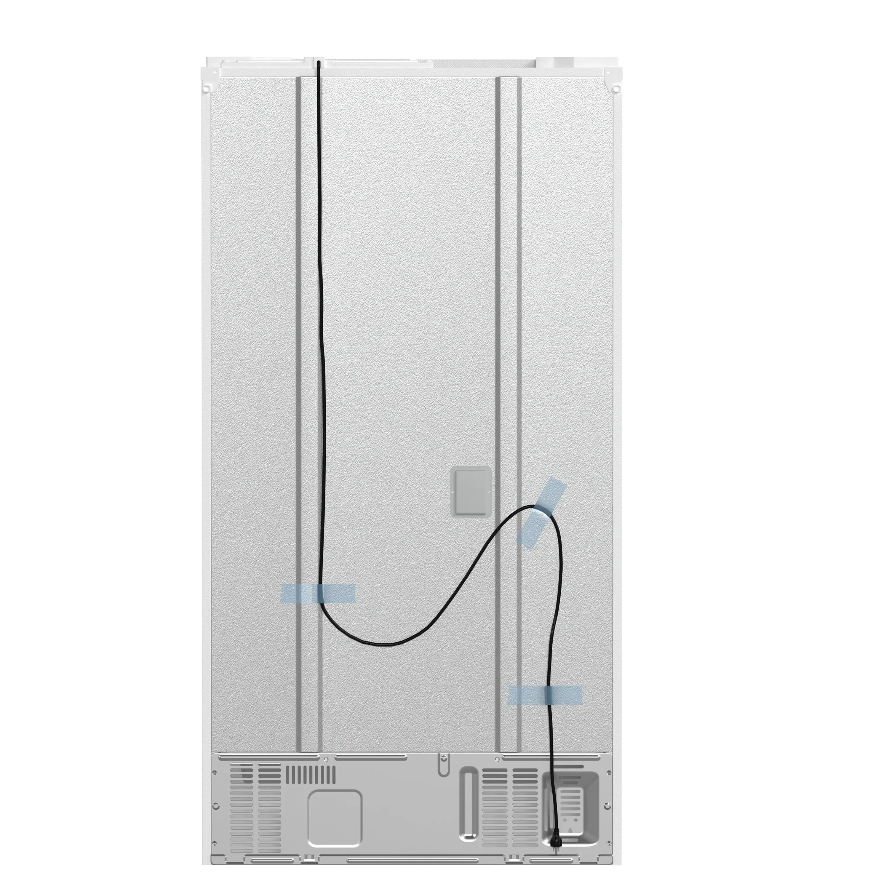White refrigerator bottom grille with water line routing and control area