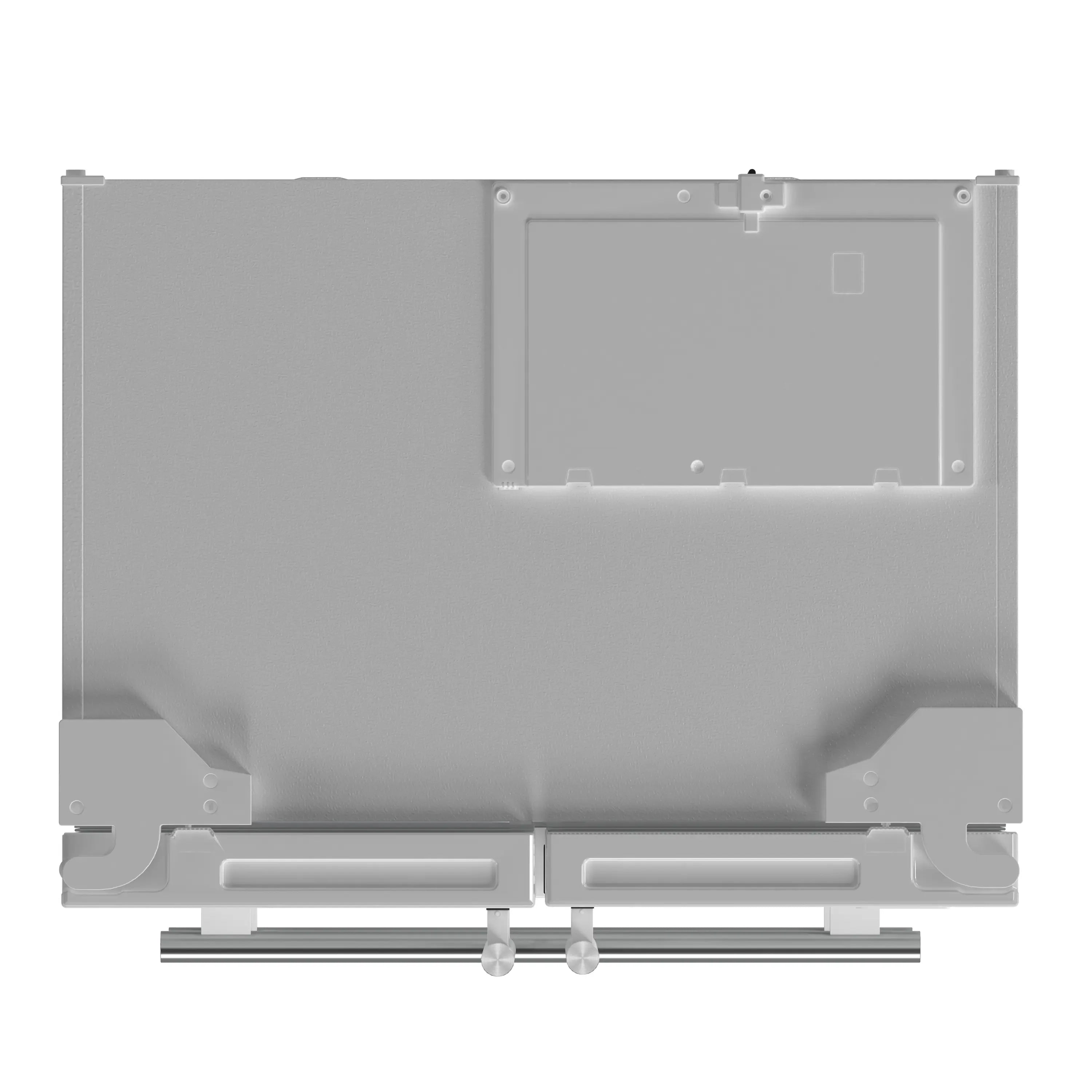 White refrigerator rear panel with mounting hardware and access slots