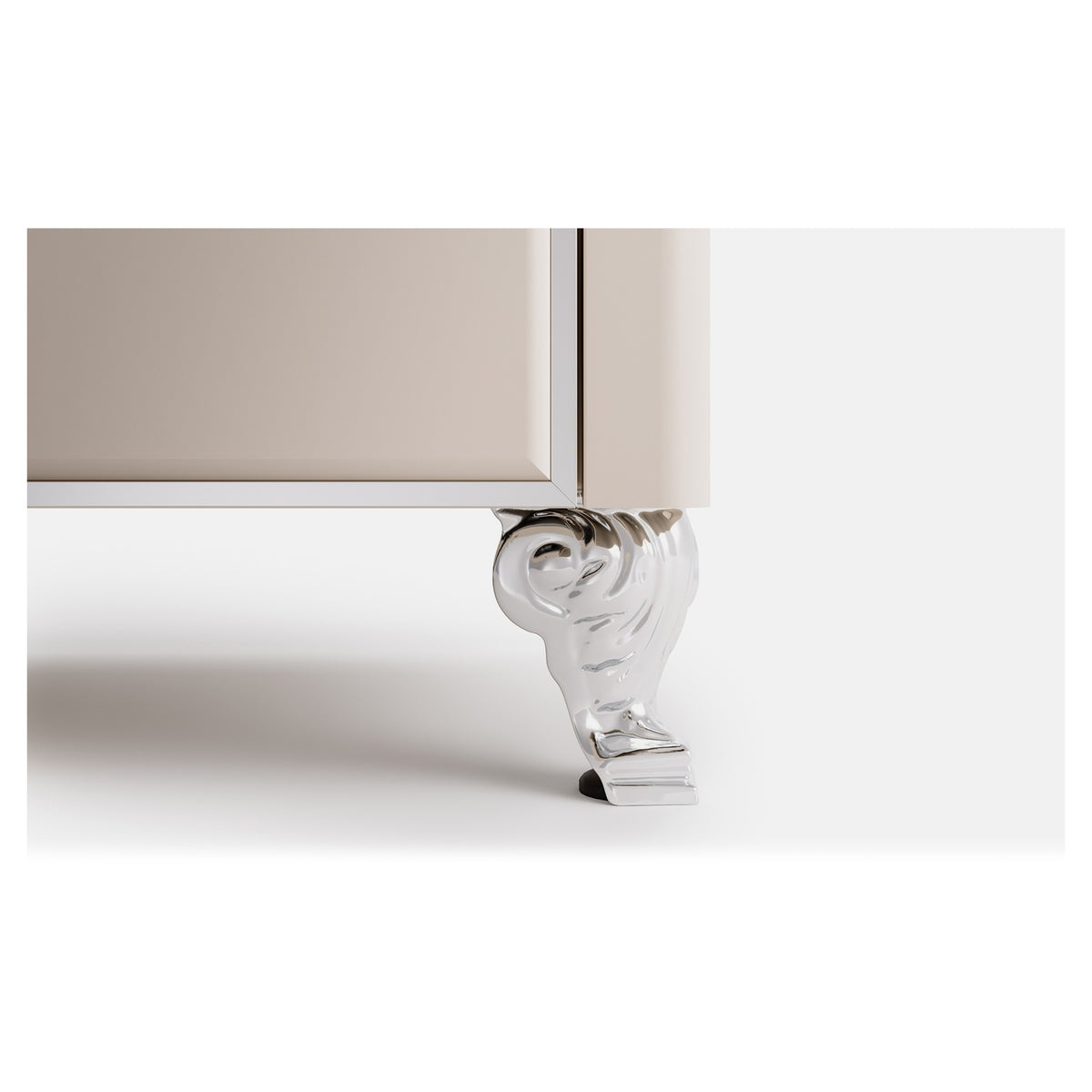 Chrome scroll claw furniture leg with decorative paw detail