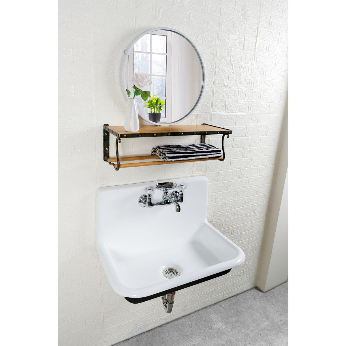 Towne 30-Inch Cast Iron Single Bowl Wall Mount Utility Sink (2-Hole) in White