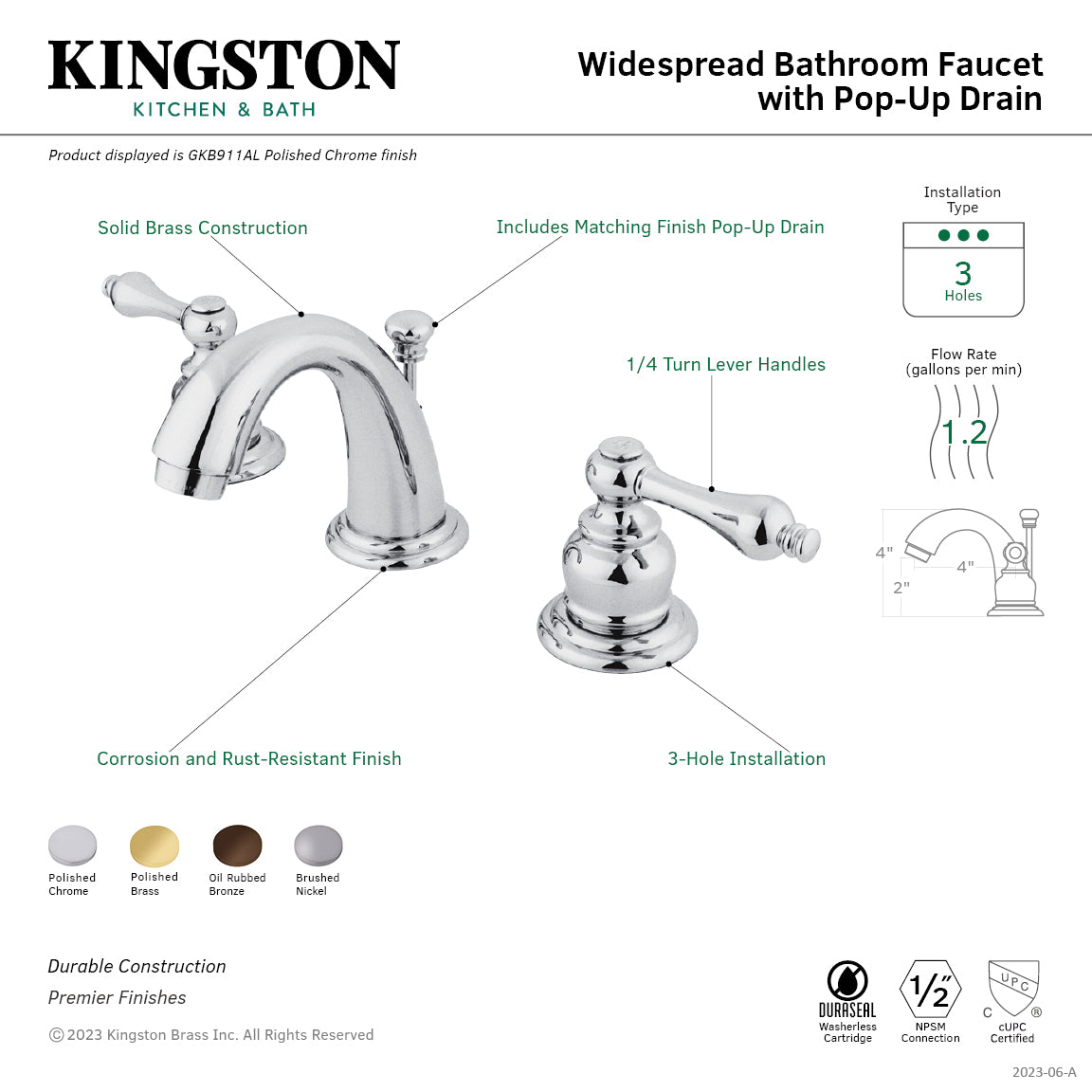 English Country Widespread Bathroom Faucet with Pop-Up Drain in Polished Chrome