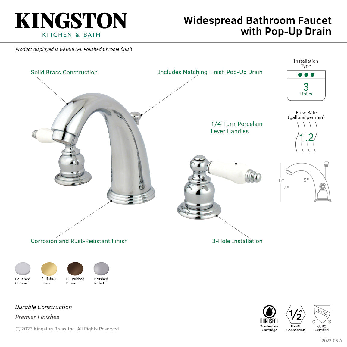 English Country Widespread Bathroom Faucet with Pop-Up Drain in Brushed Nickel