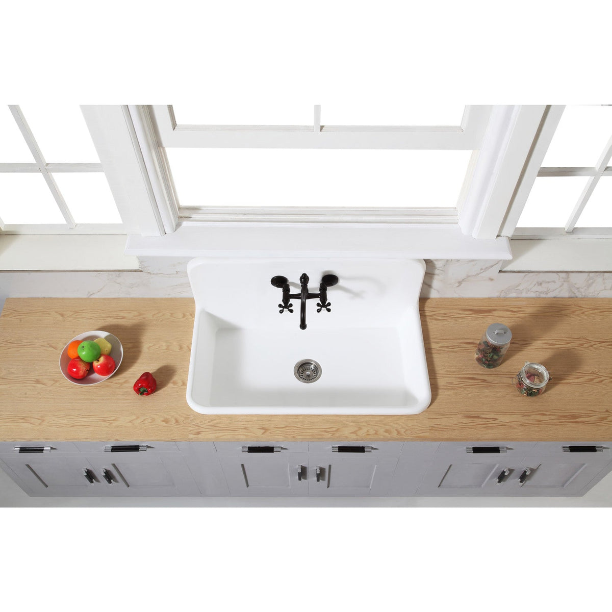 Arcticstone 36-Inch Solid Surface Top-Mount Kitchen Sink with Backsplash in Matte White