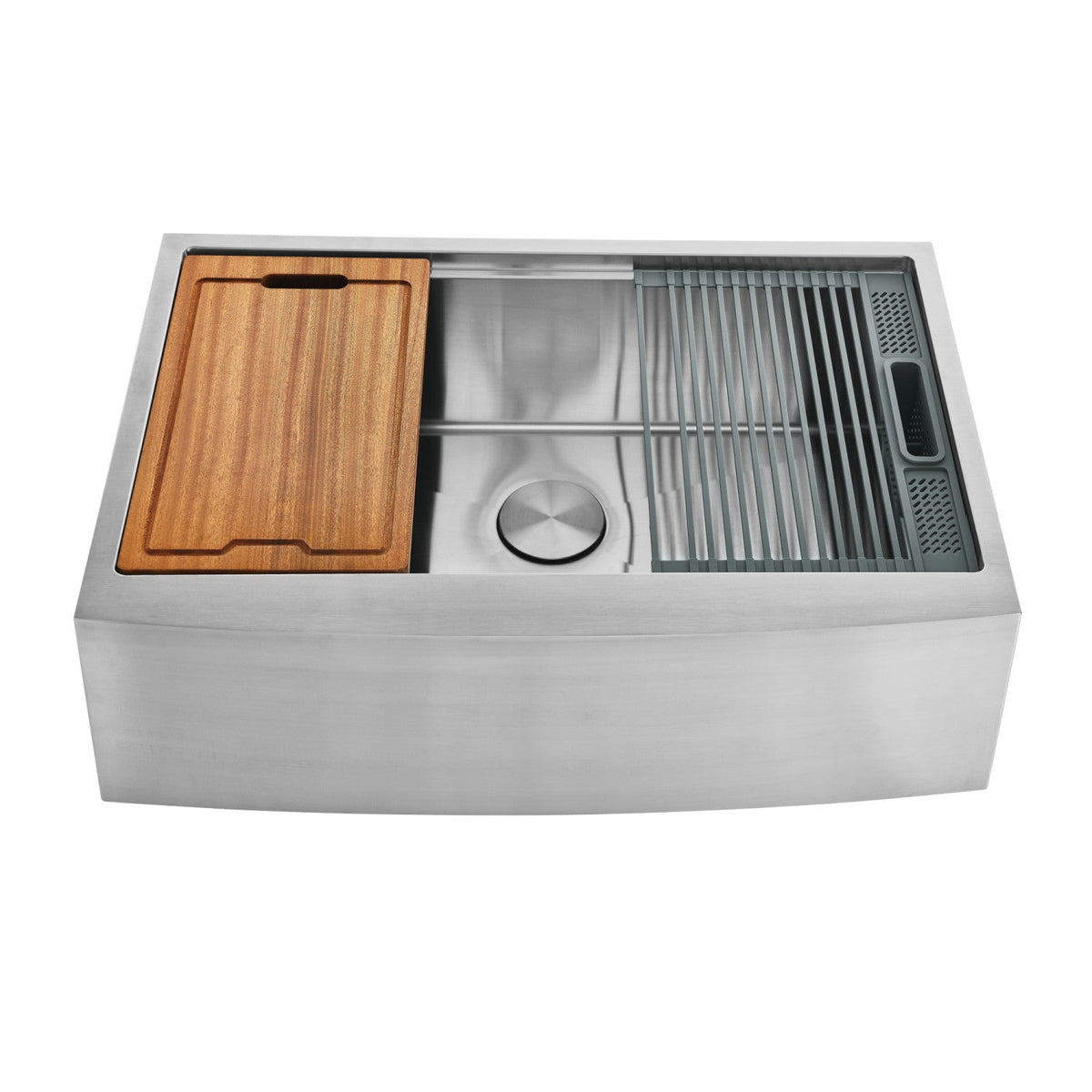 Uptowne 33" Stainless Steel Single Bowl Farmhouse Kitchen Sink with 6-Piece Kitchen Accessory Set in Brushed Stainless Steel