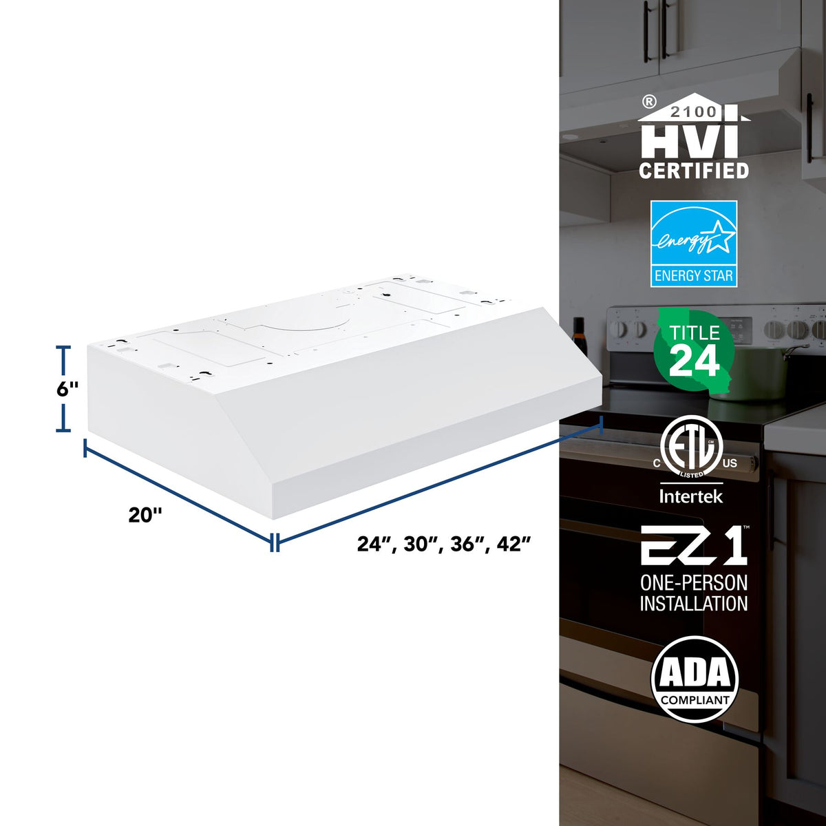 Broan-NuTone Glacier 30-Inch 350 CFM 2-Speed Convertible Under Cabinet Range Hood in White (GLA1303WW)