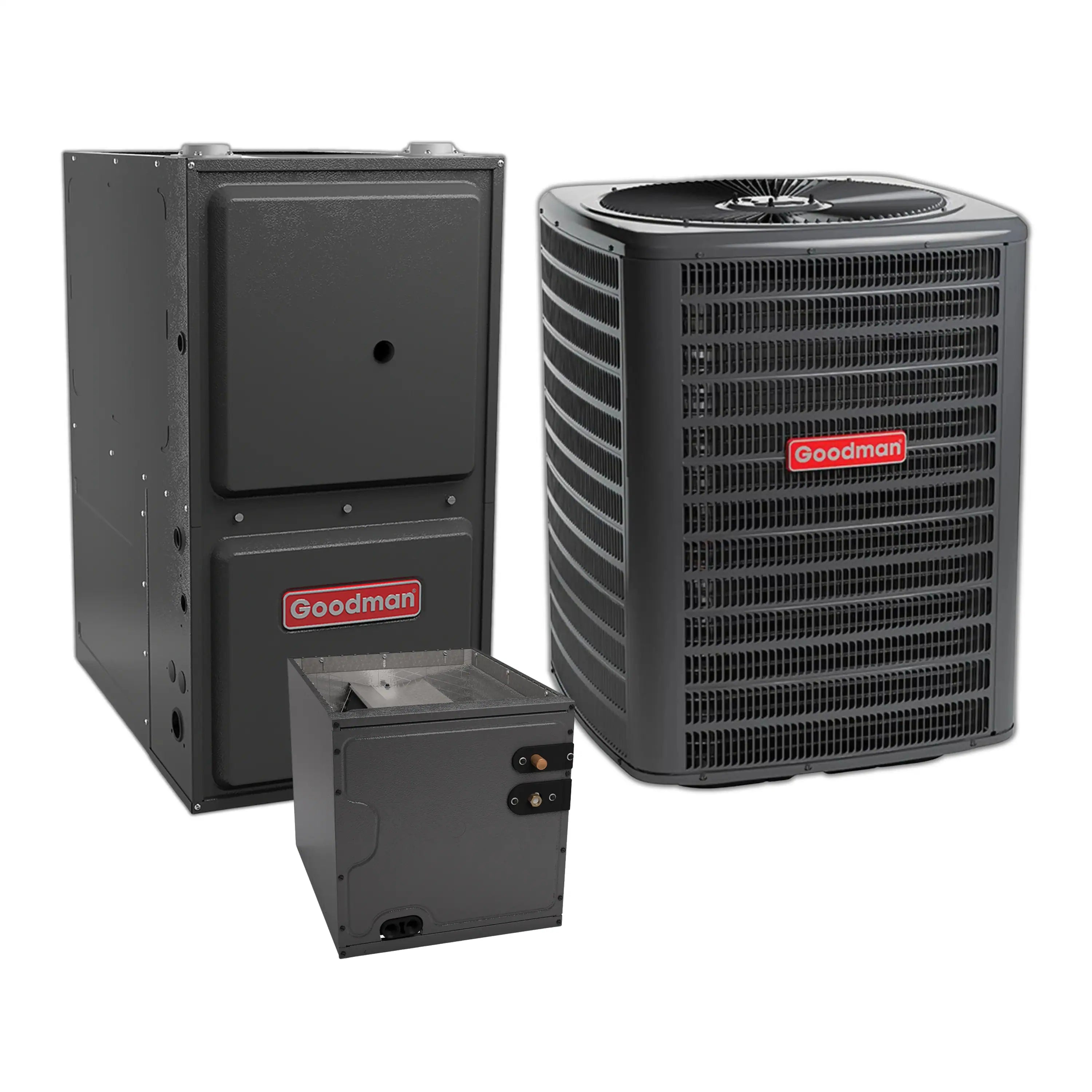 Goodman HVAC system with outdoor AC and indoor furnace coil unit