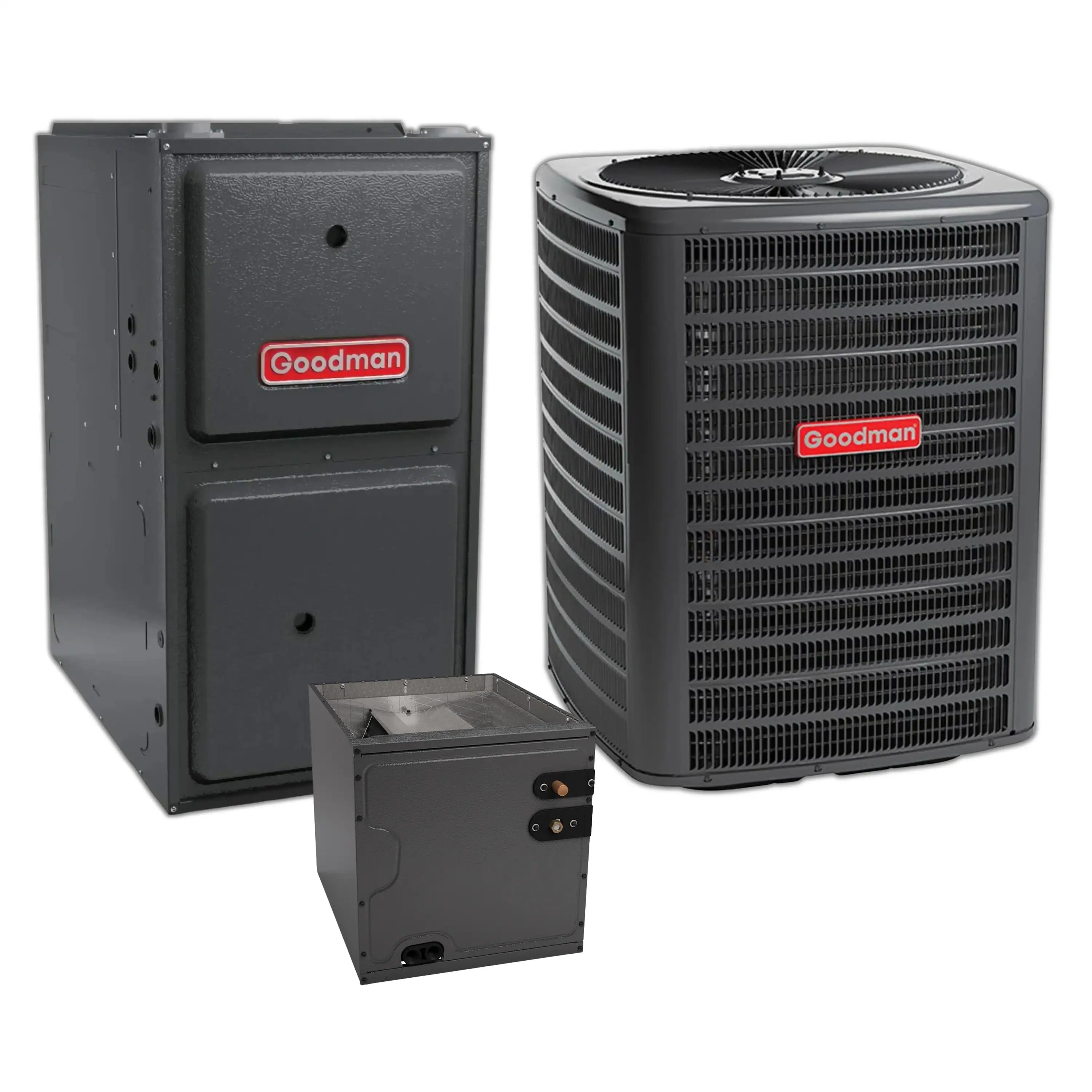 Goodman central air conditioner condenser with furnace/evaporator coil cabinet unit
