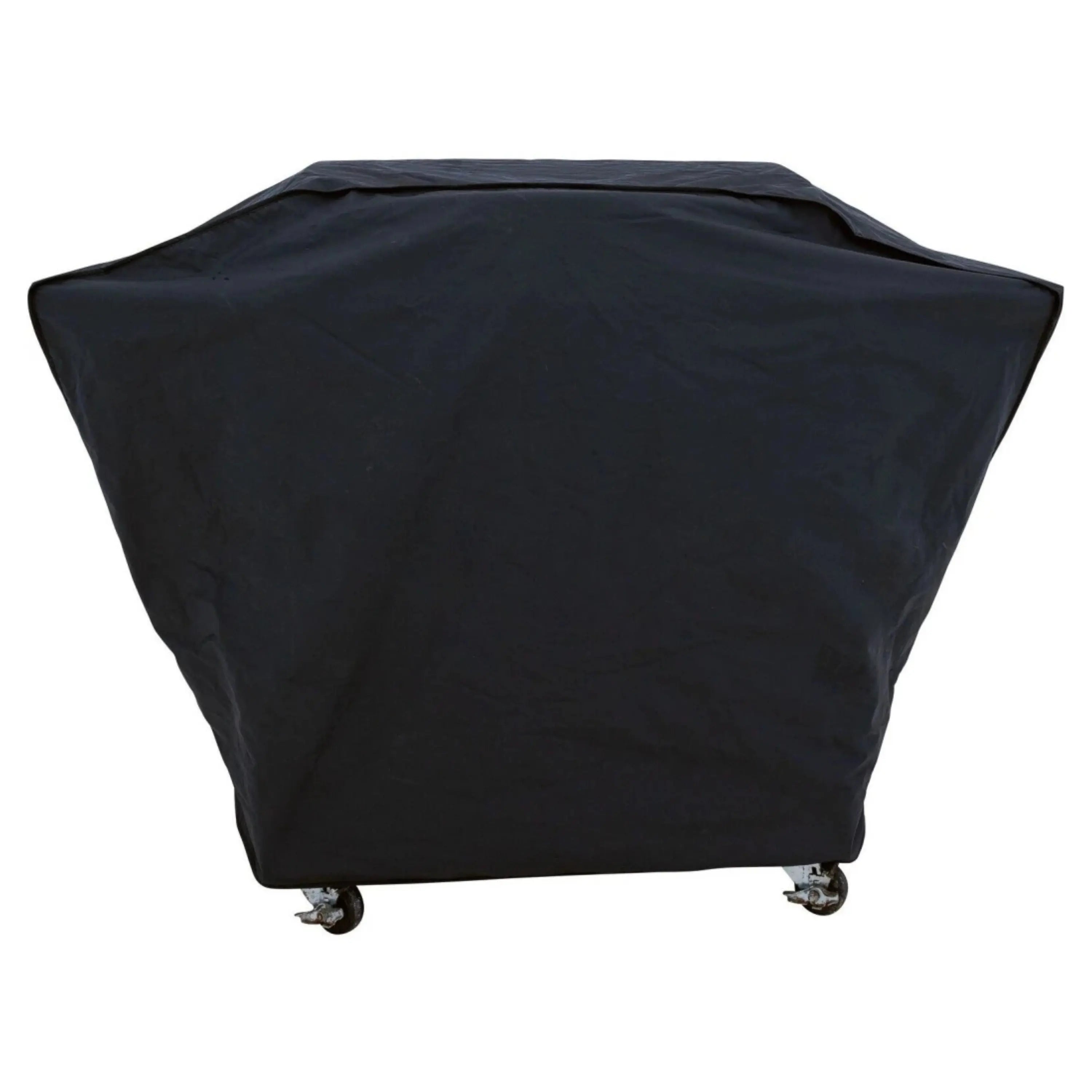 On-cart gas griddle cover, dark fitted fabric with elastic edges