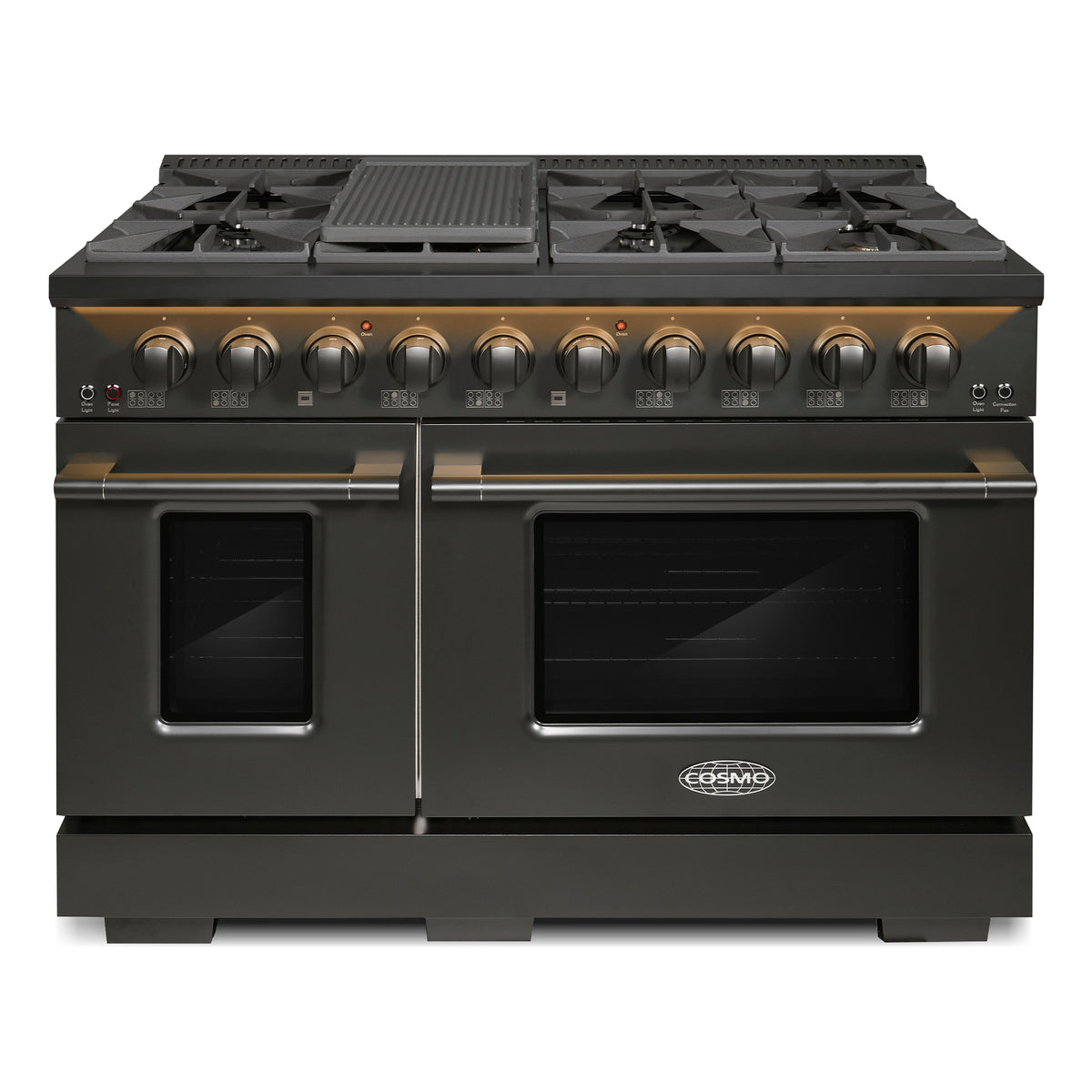 Cosmo 48-Inch Vista Collection Double Oven Gas Range in Matte Black (COS-GRP486G-BK) - front view