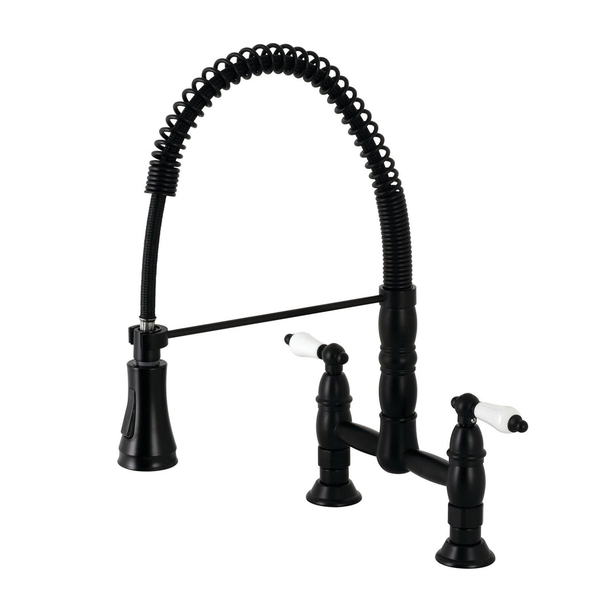 Gourmetier Heritage Double-Handle Deck-Mount Pre-Rinse Bridge Kitchen Faucet in Matte Black