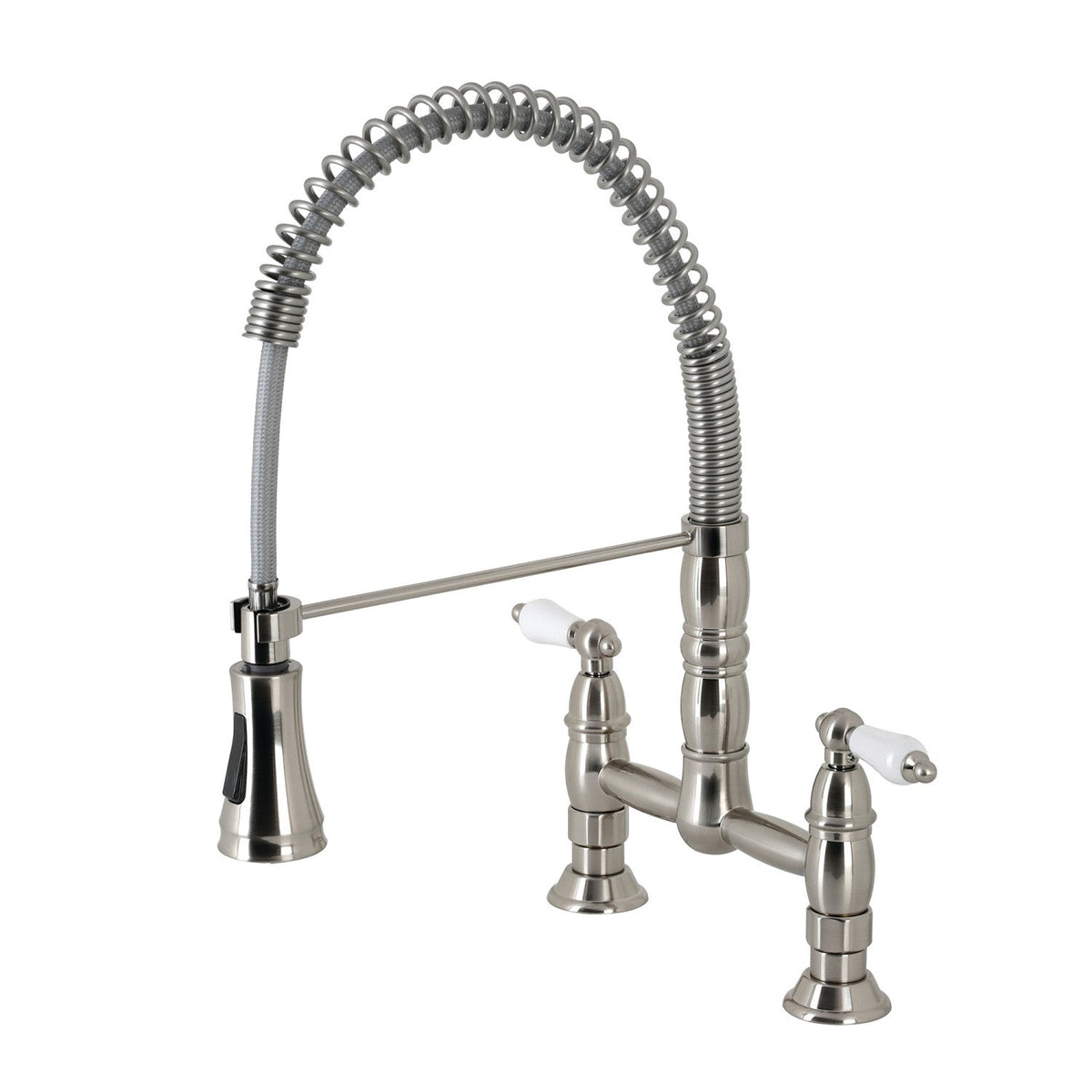 Gourmetier Heritage Double-Handle Deck-Mount Pre-Rinse Bridge Kitchen Faucet in Brushed Nickel
