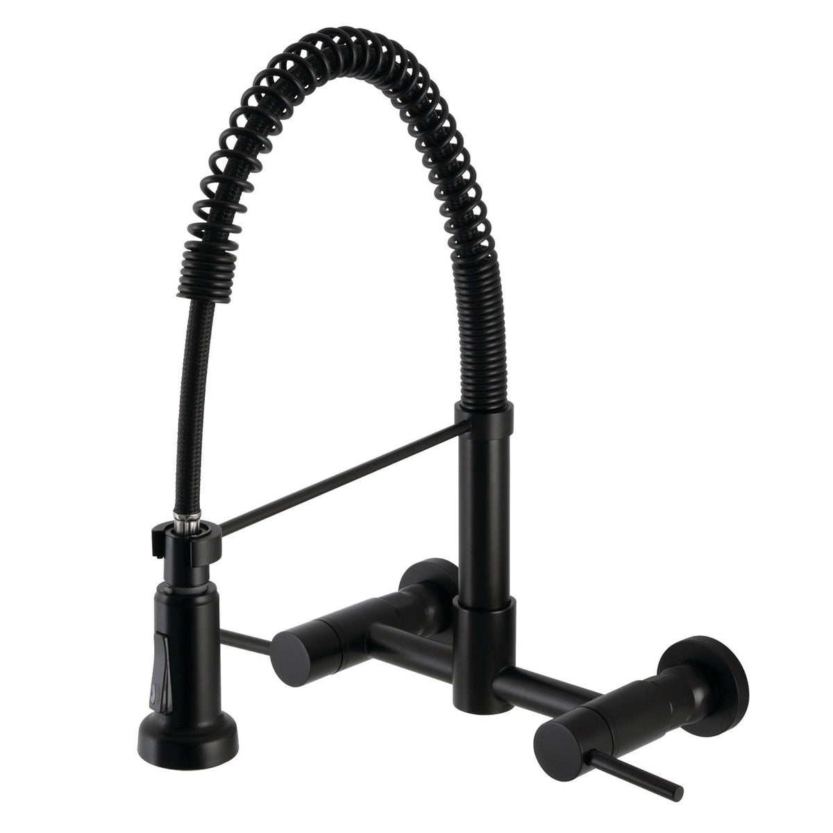 Gourmetier Concord Double-Handle Wall-Mount Pre-Rinse Bridge Kitchen Faucet in Matte Black