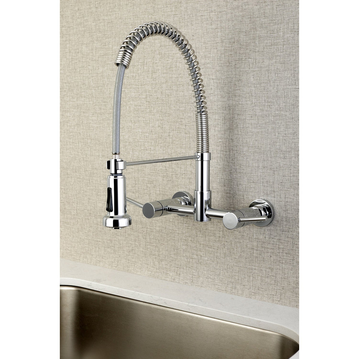 Gourmetier Concord Double-Handle Wall-Mount Pre-Rinse Bridge Kitchen Faucet in Polished Chrome