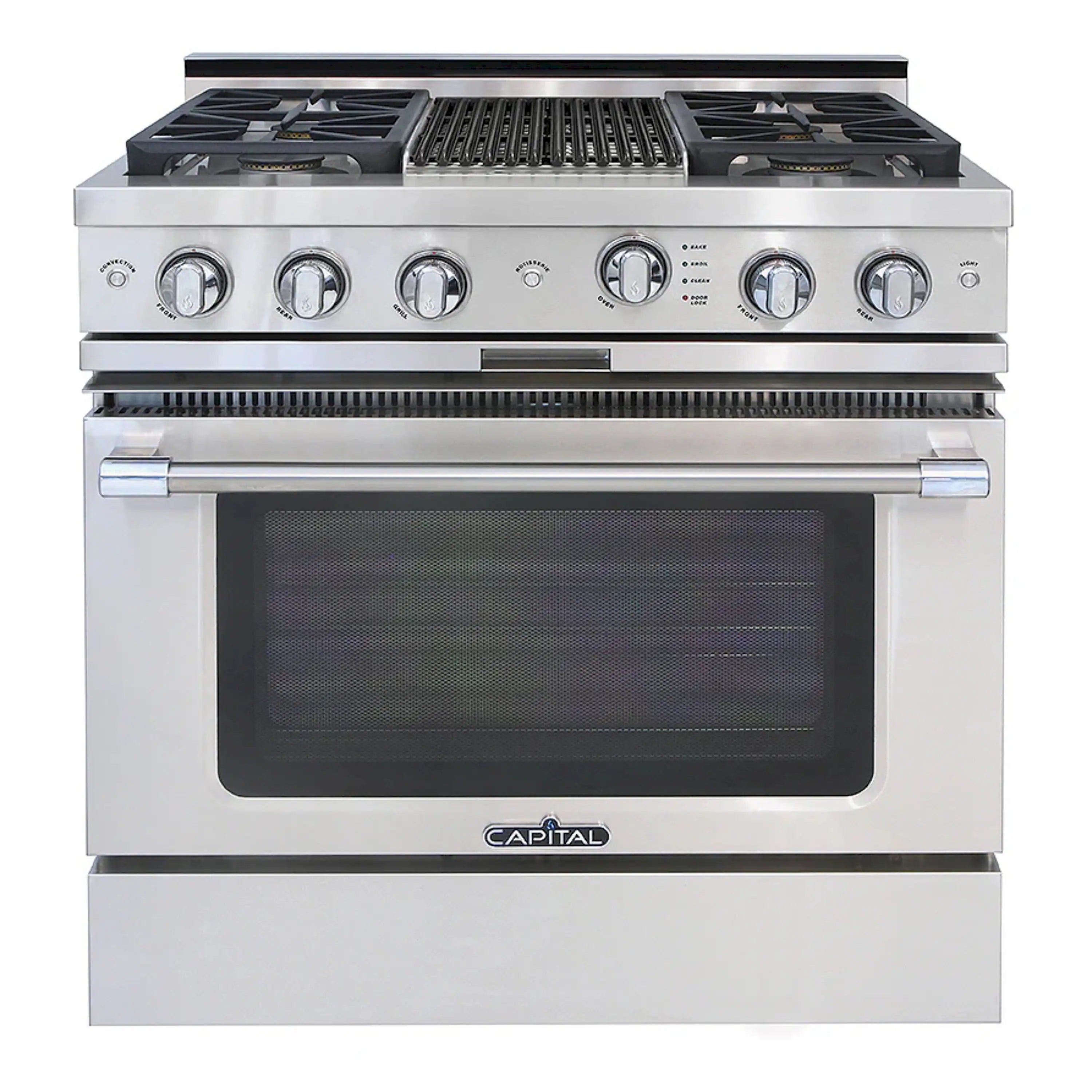 Capital stainless steel gas range with oven door and four sealed burners