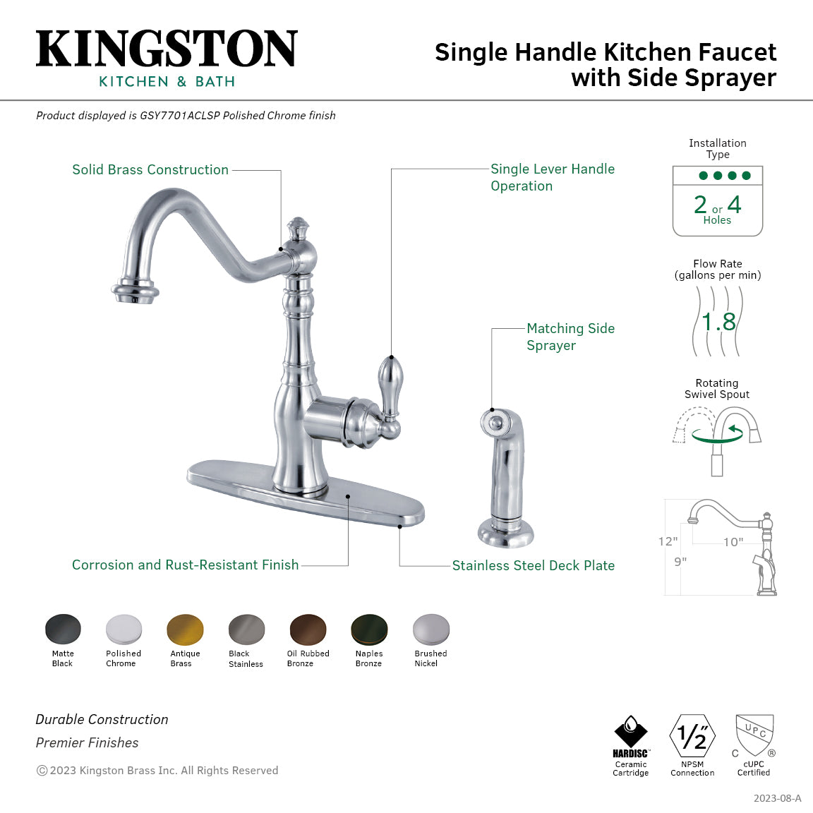 Gourmetier American Classic Single-Handle Kitchen Faucet with Side Sprayer in Naples Bronze