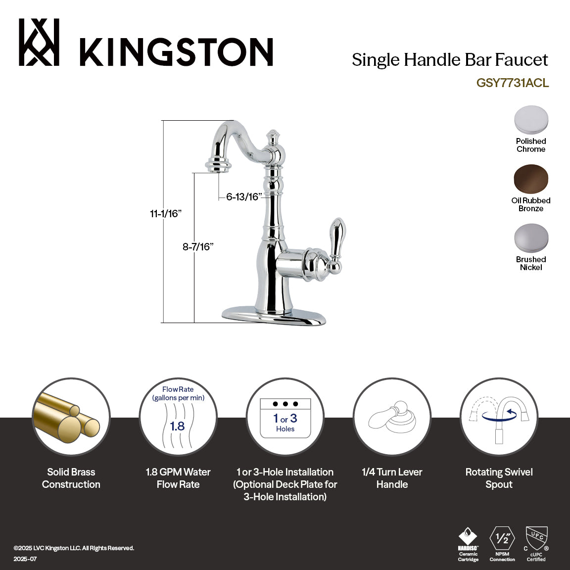 Gourmetier American Classic Single-Handle Bar Faucet in Polished Chrome