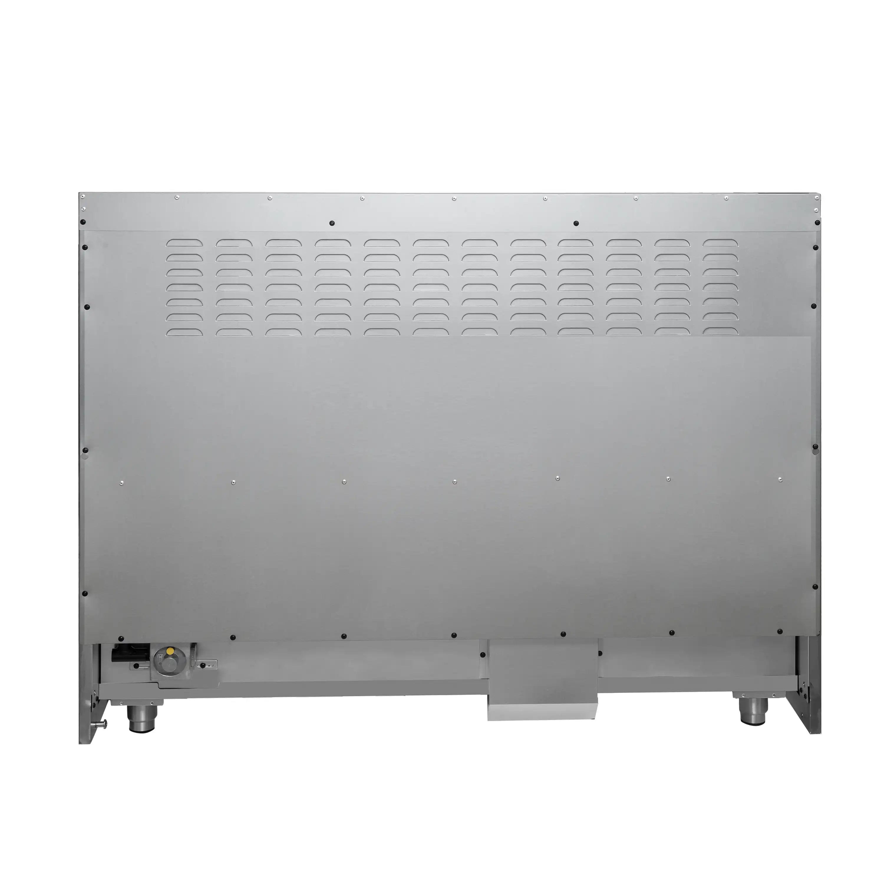 White dishwasher exterior panel with vented grille and connection port