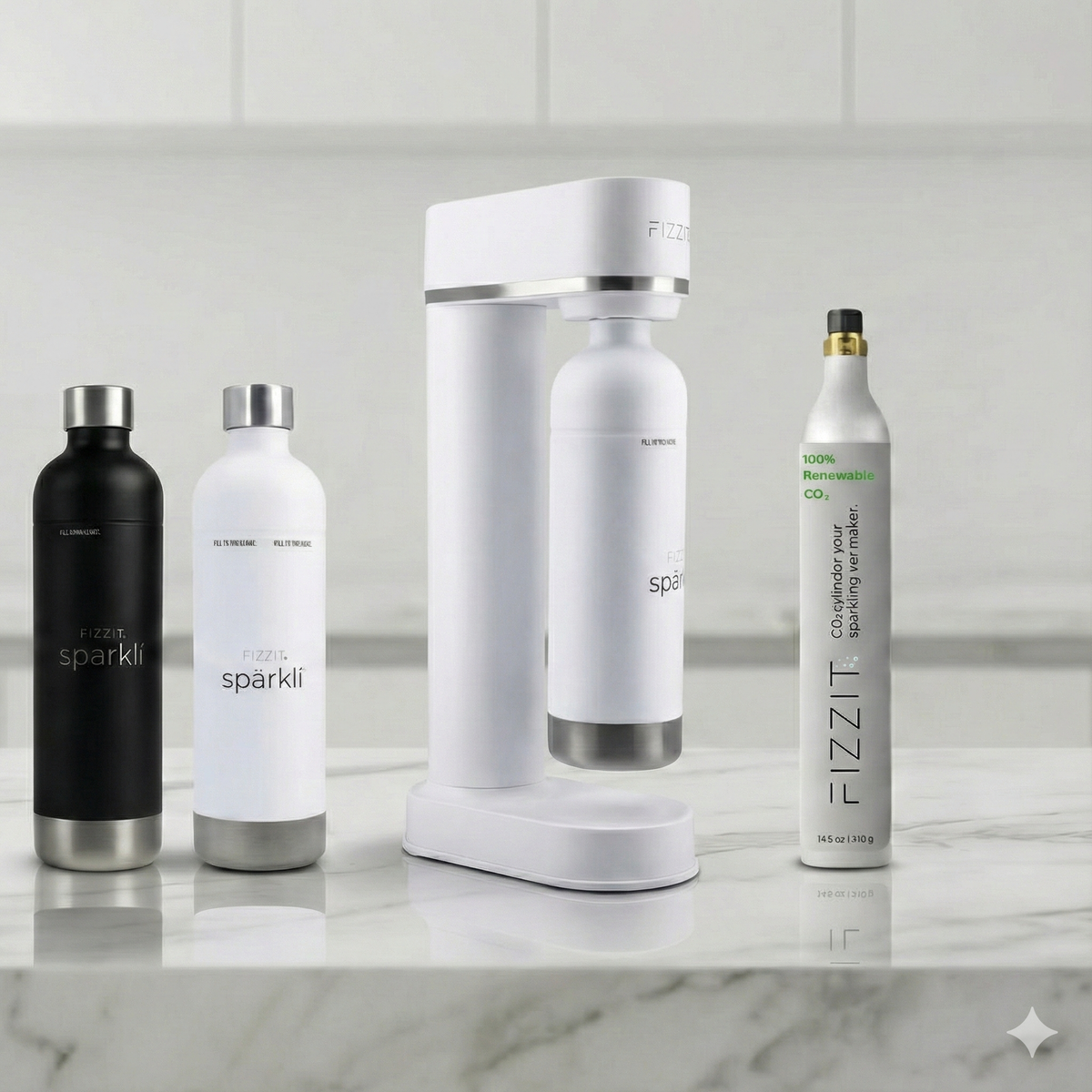 Fizzit Spärklï Sparkling Water Maker Duo Hydration Set with 60L CO2 Cylinder and 2 Stainless Steel Bottles