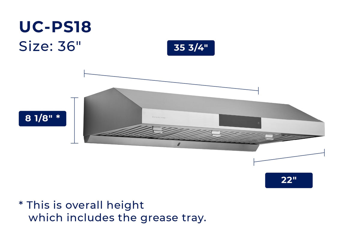 Stainless steel ducted range hood with recessed black display and open vent hood cavity.