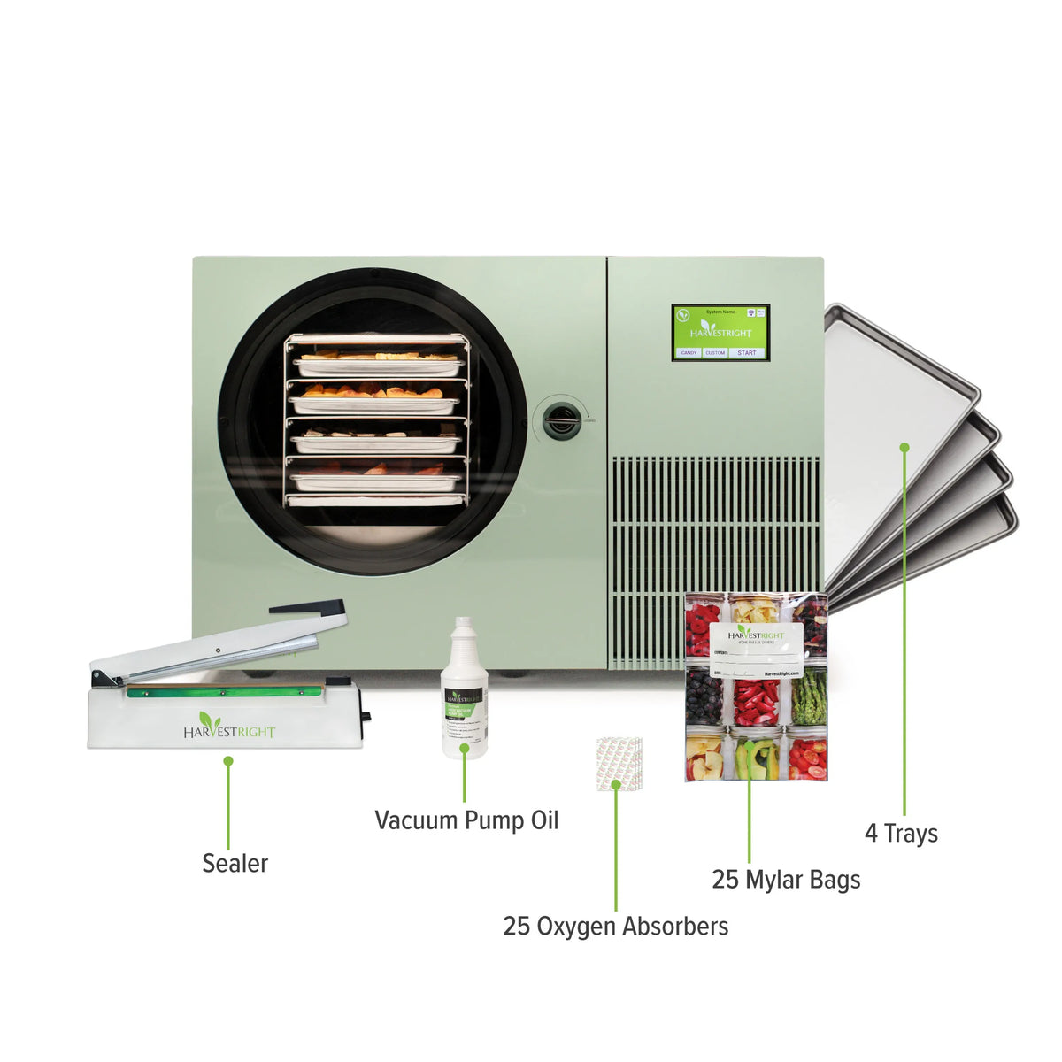 Harvest Right Countertop 360 Freeze Dryer, 4 Tray & Mylar Starter Kit in Sage Green (HRFDCGR-PP)