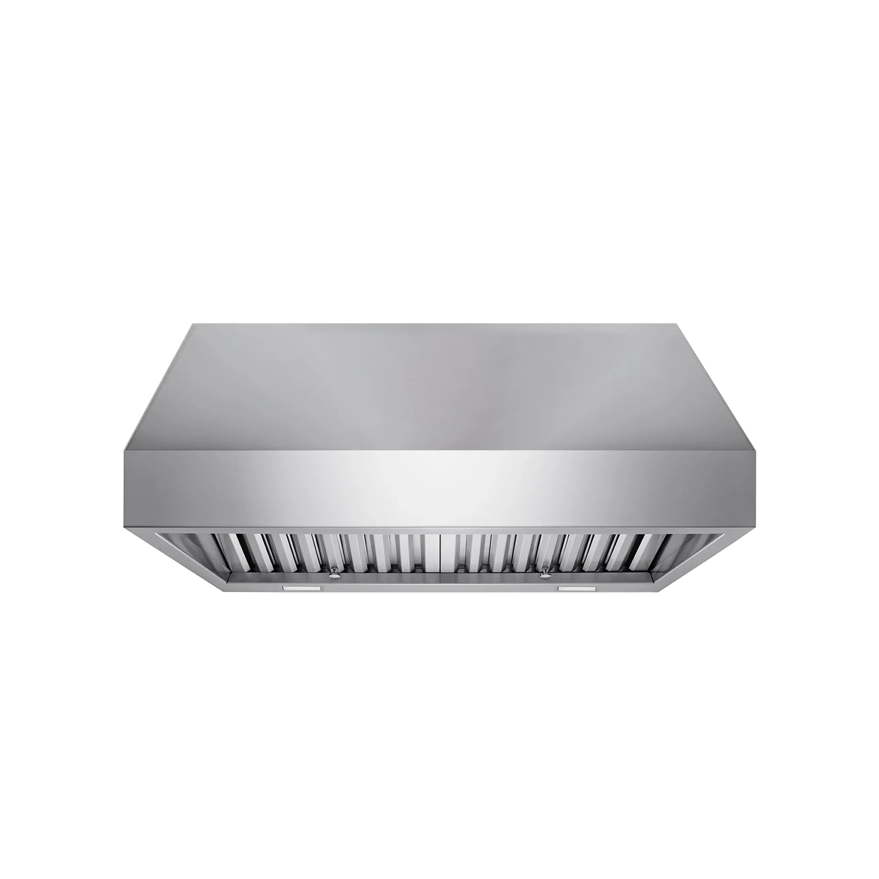 Stainless steel under-cabinet range hood canopy with underside vent louvers