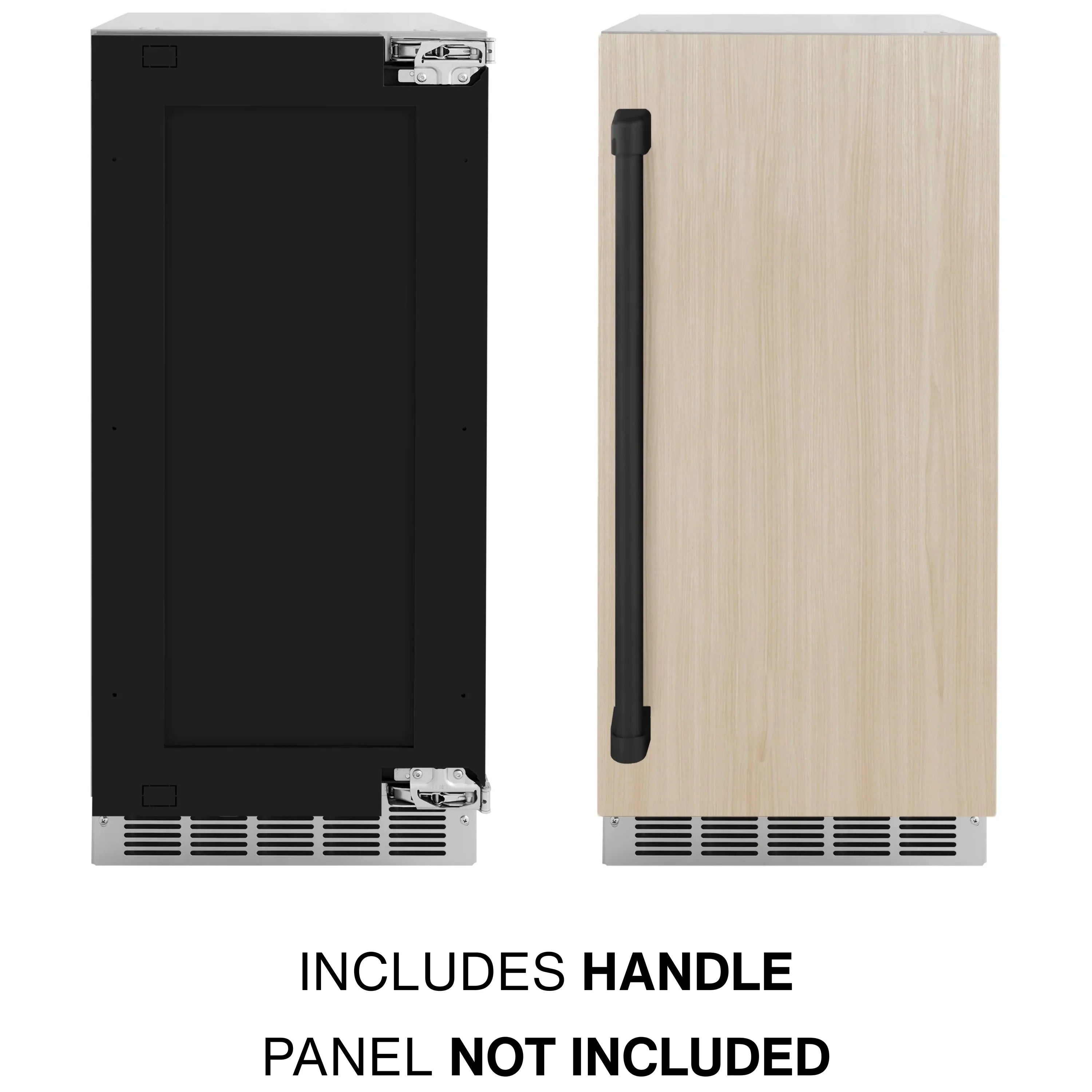Panel-ready clear cube ice maker with included black handle and blank front panel