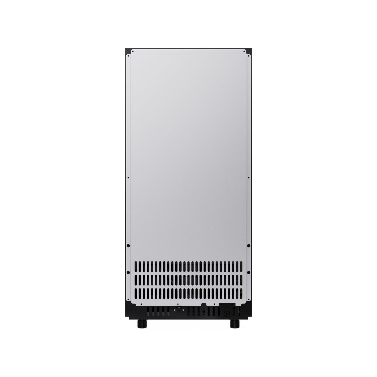 Rear view of the ice maker showing the water and drain connections