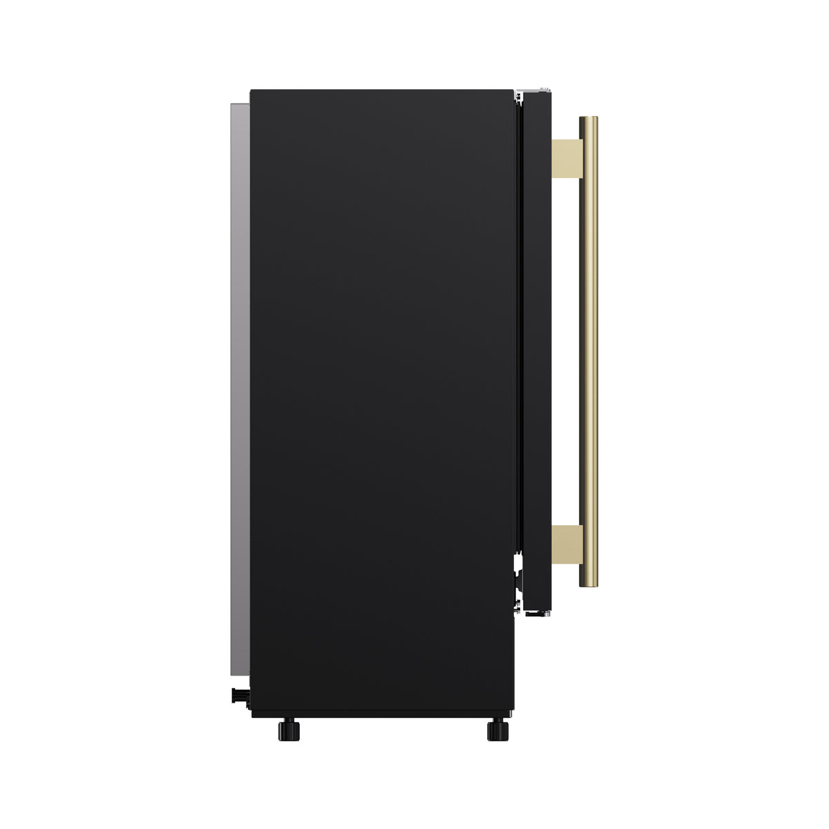 Left side profile of the black 15-inch ice maker