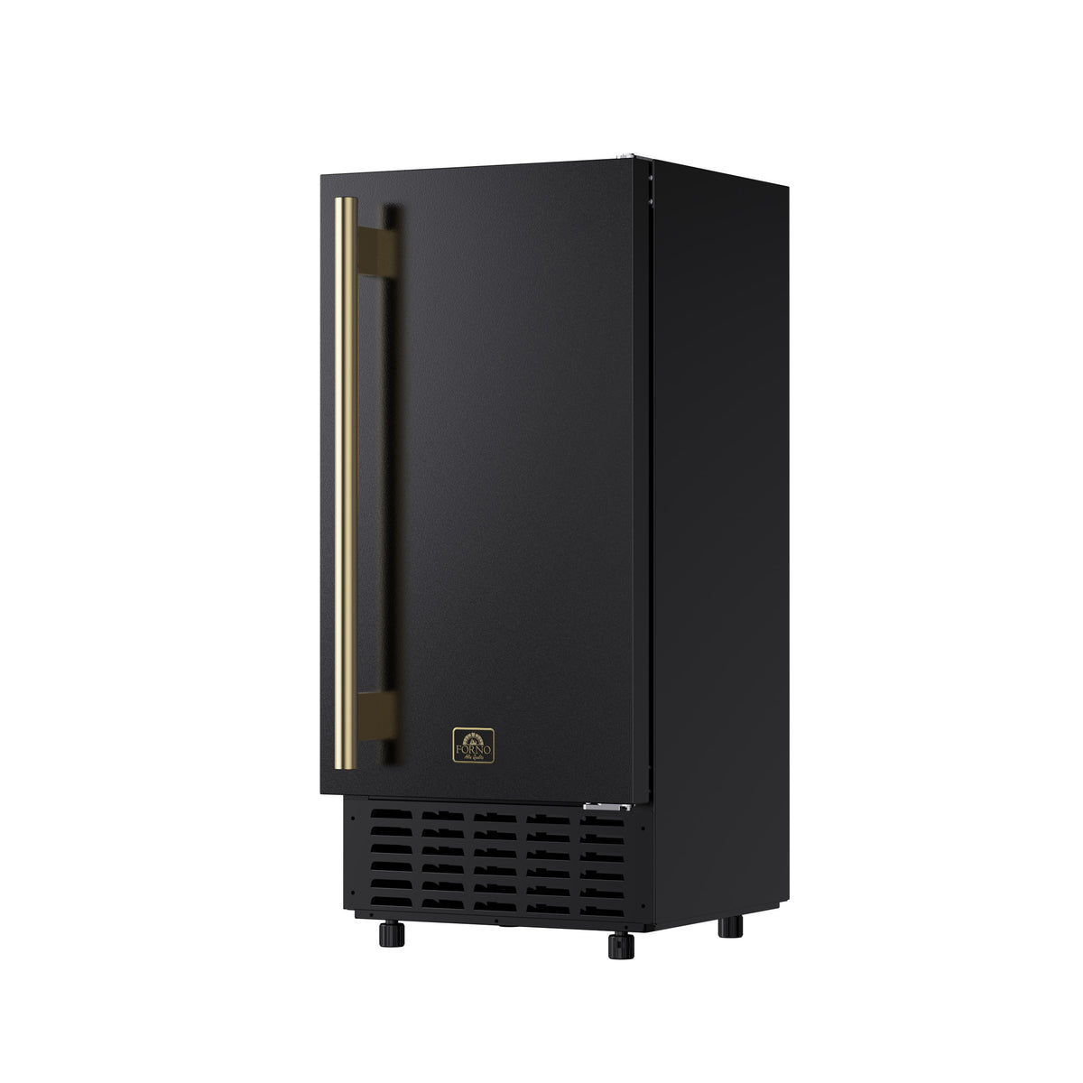 Black 15-inch undercounter ice maker viewed from the right angle