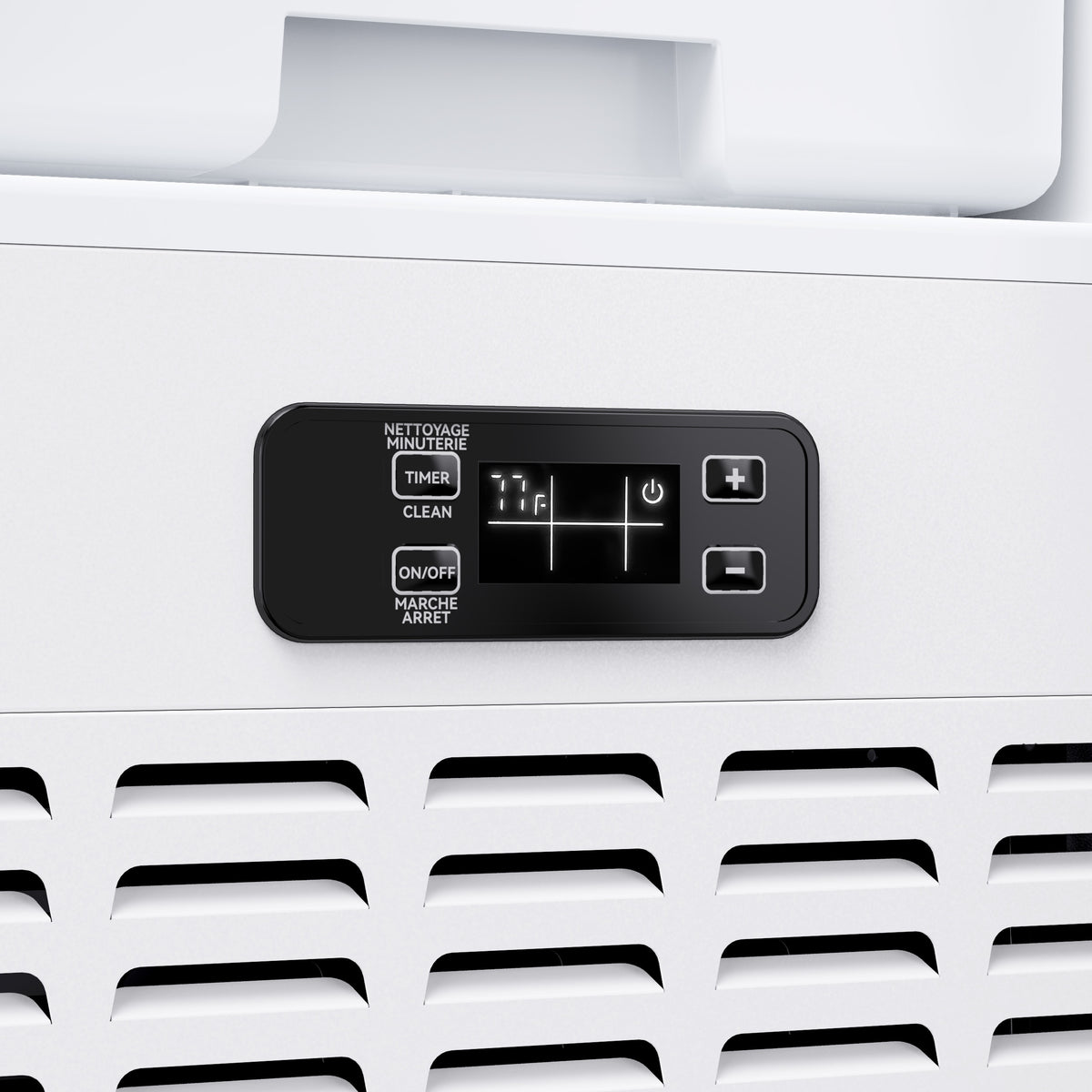 Electronic control panel with LED digital display on the white ice maker