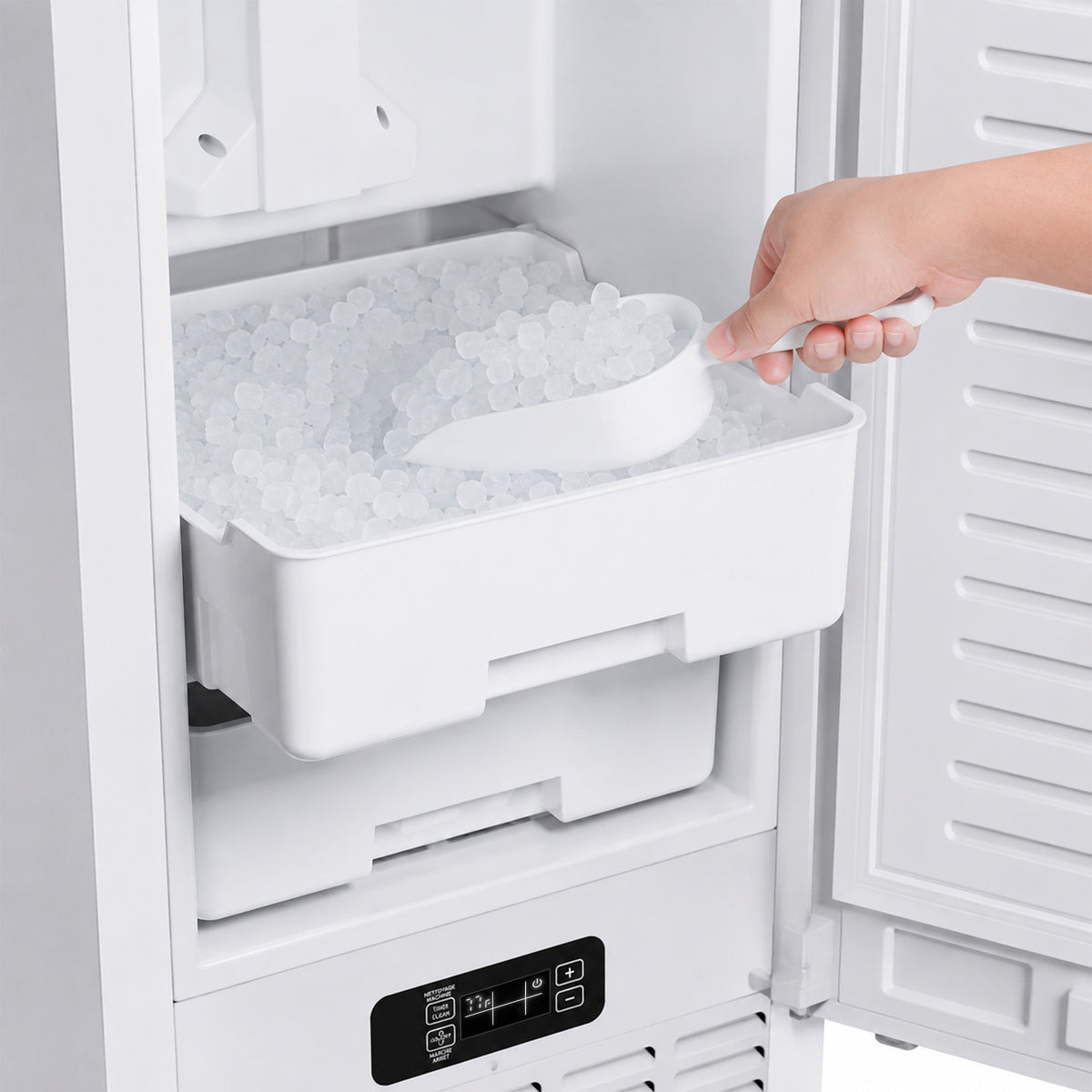 Close-up of soft chewable nugget ice produced by the Cristallo ice maker