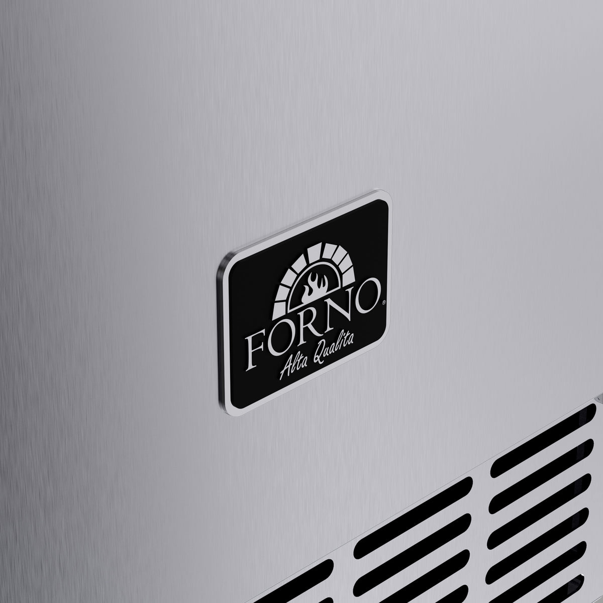 Forno logo badge on the stainless steel Cristallo cubed ice maker