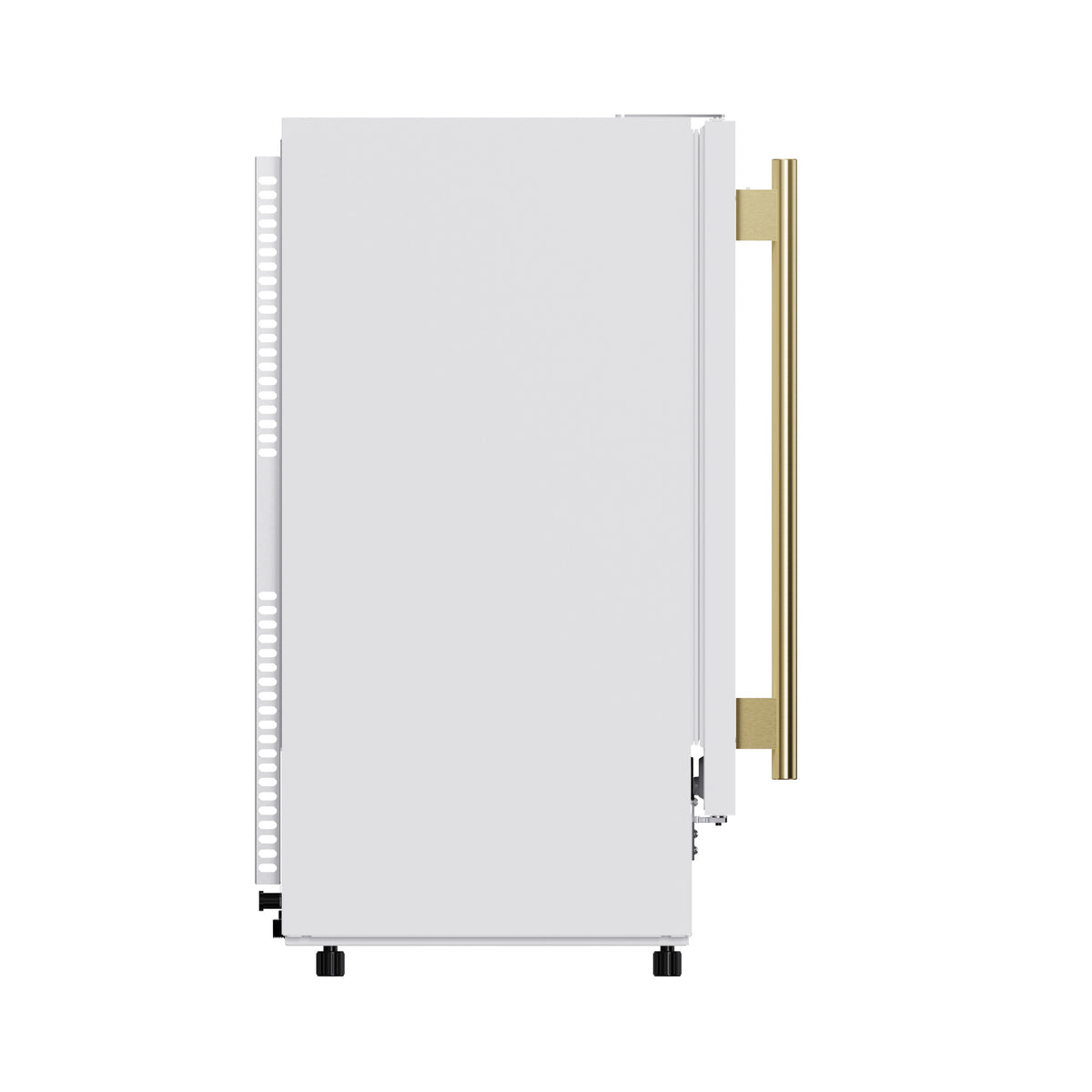 Left side profile of the white 15-inch cubed ice maker
