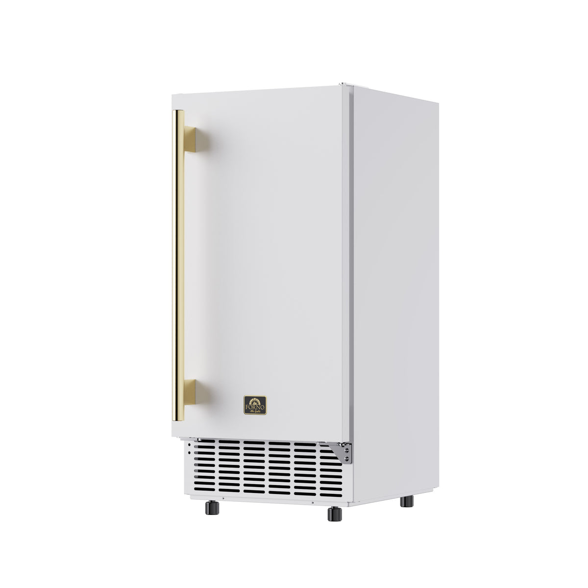 White 15-inch undercounter cubed ice maker viewed from the right angle